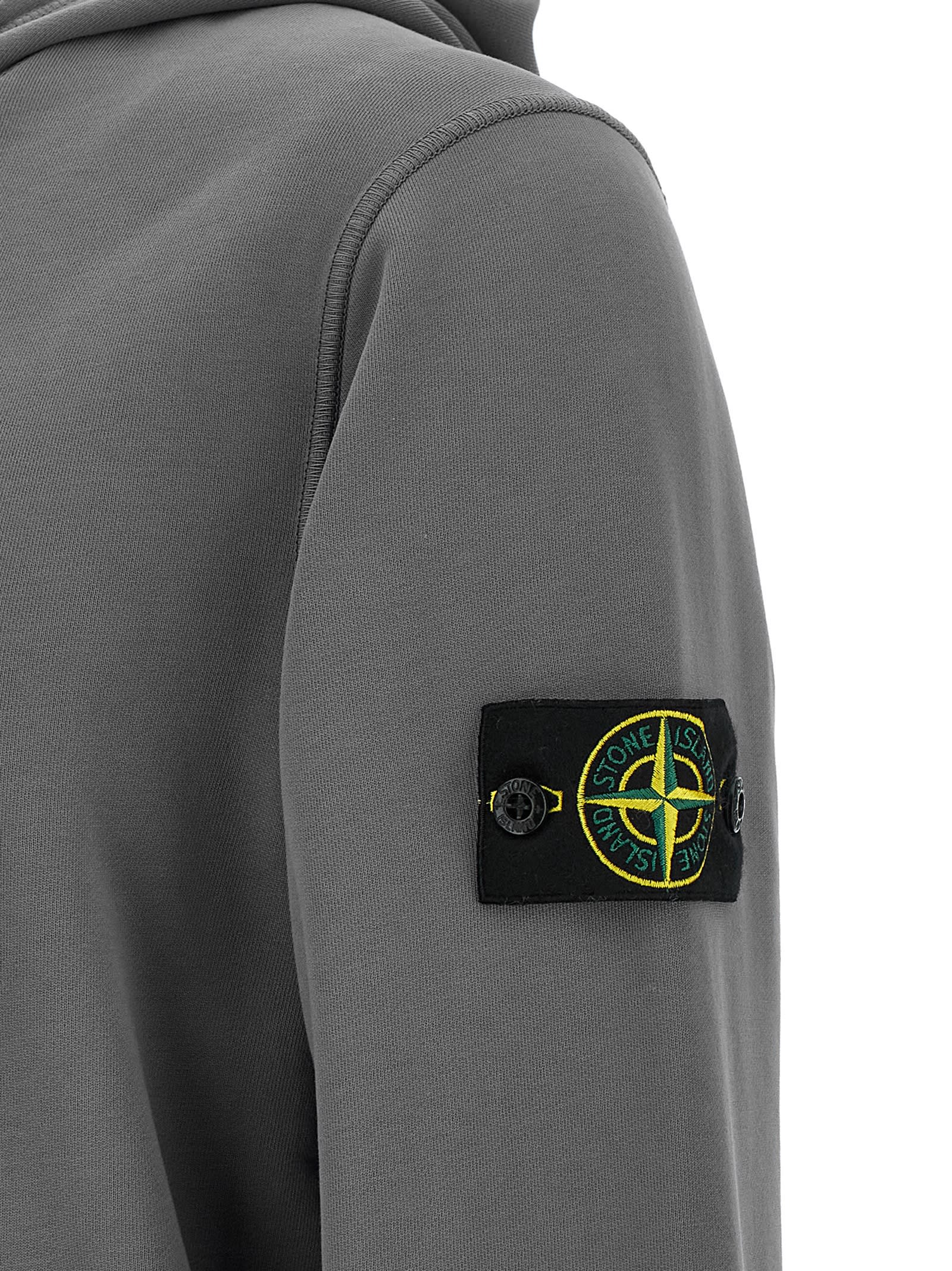 Stone Island Cotton Pullover With Hood And Pocket In Gray