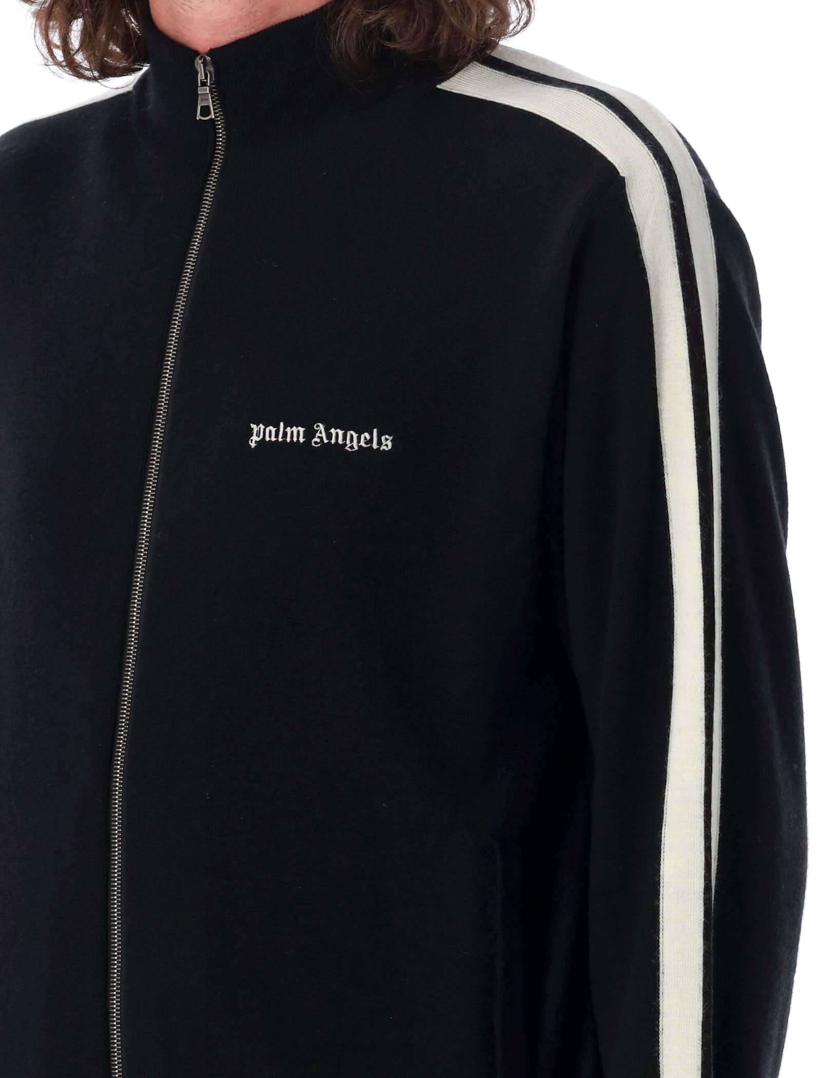 Shop Palm Angels Knit Trackjacket In Black