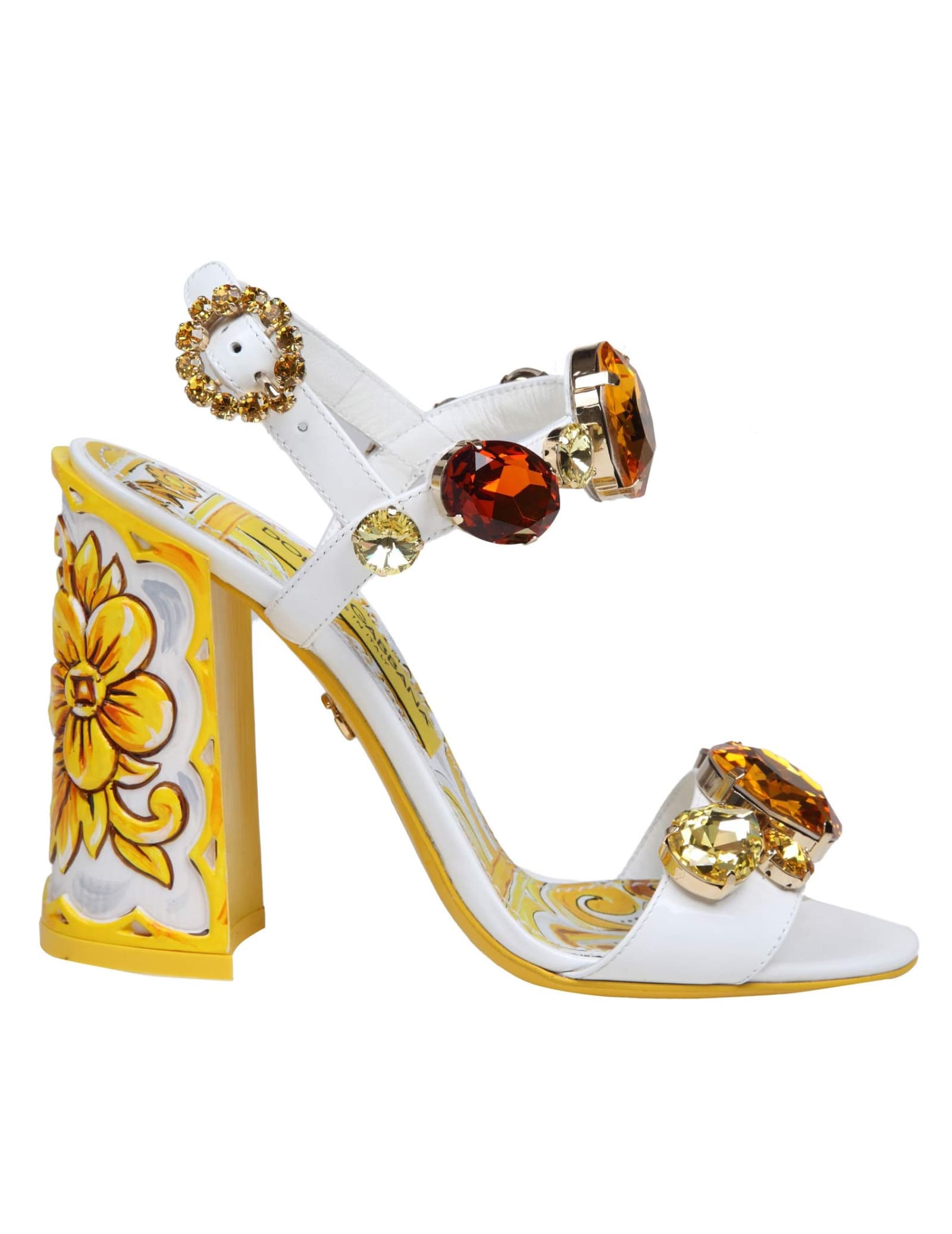 Shop Dolce & Gabbana Keira Patent Sandal With Applied Stones In White/multicolor