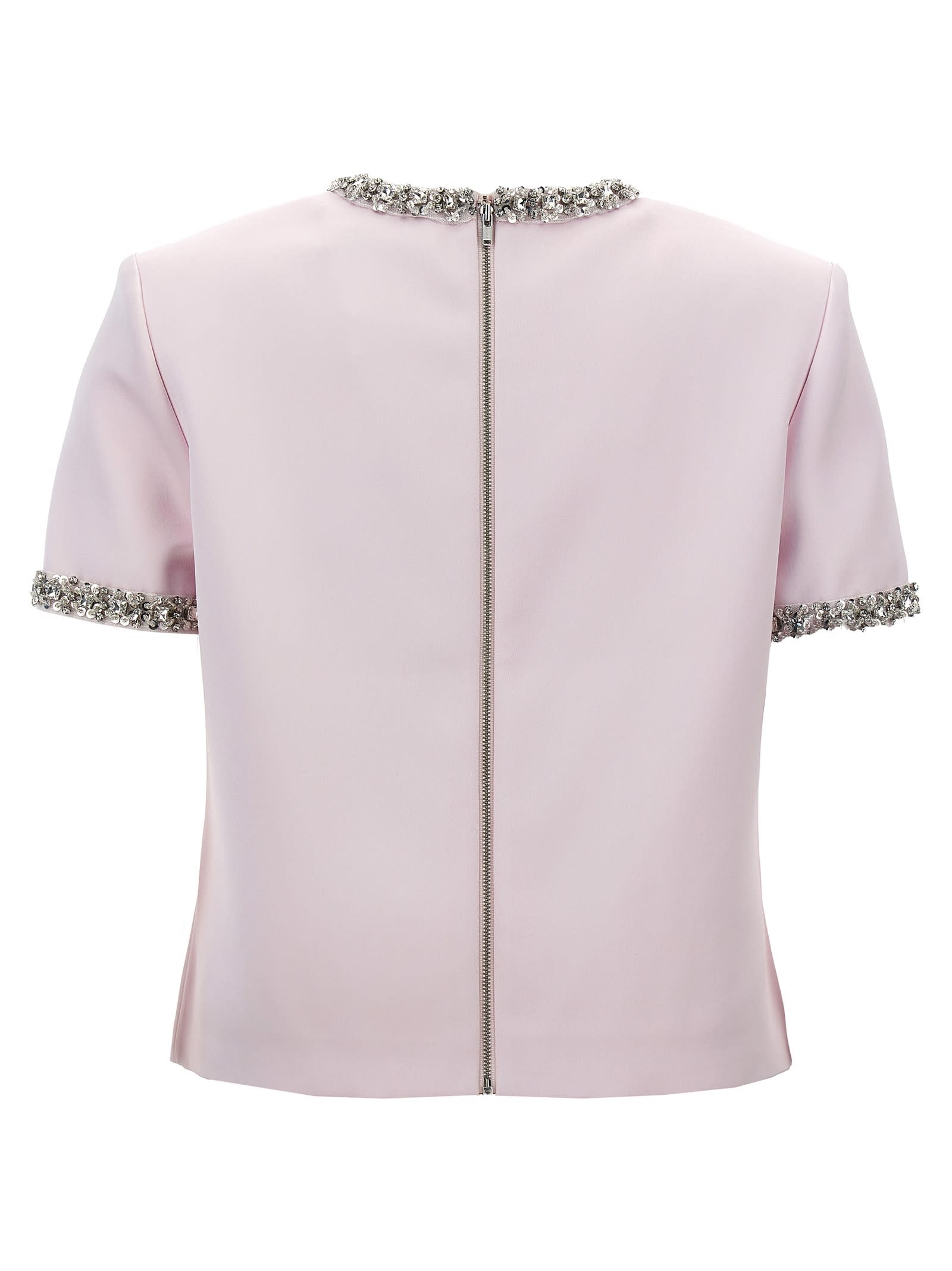 Shop Self-portrait Pink Satin Embellished Top