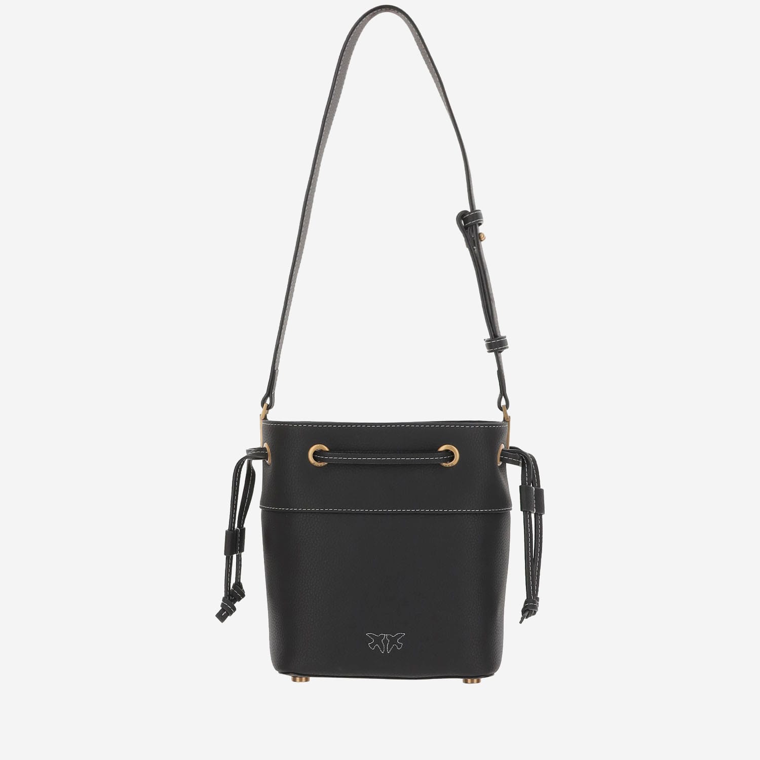 Pinko Leather Shoulder Bag With Gold Accents In Black