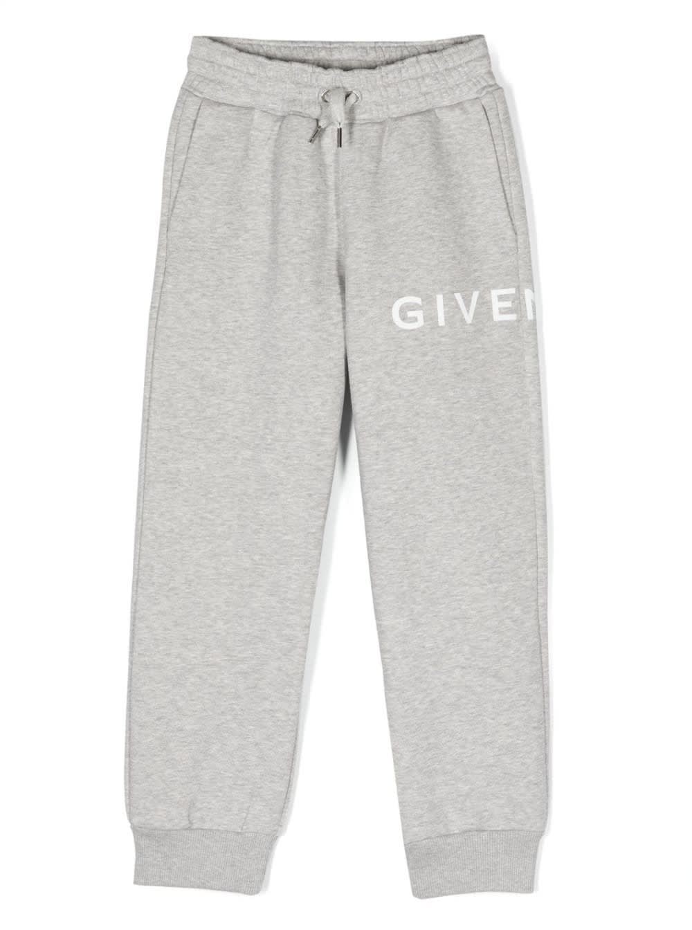 GIVENCHY GREY TRACK PANTS WITHY CONTRASTING LOGO PRINT IN COTTON BOY