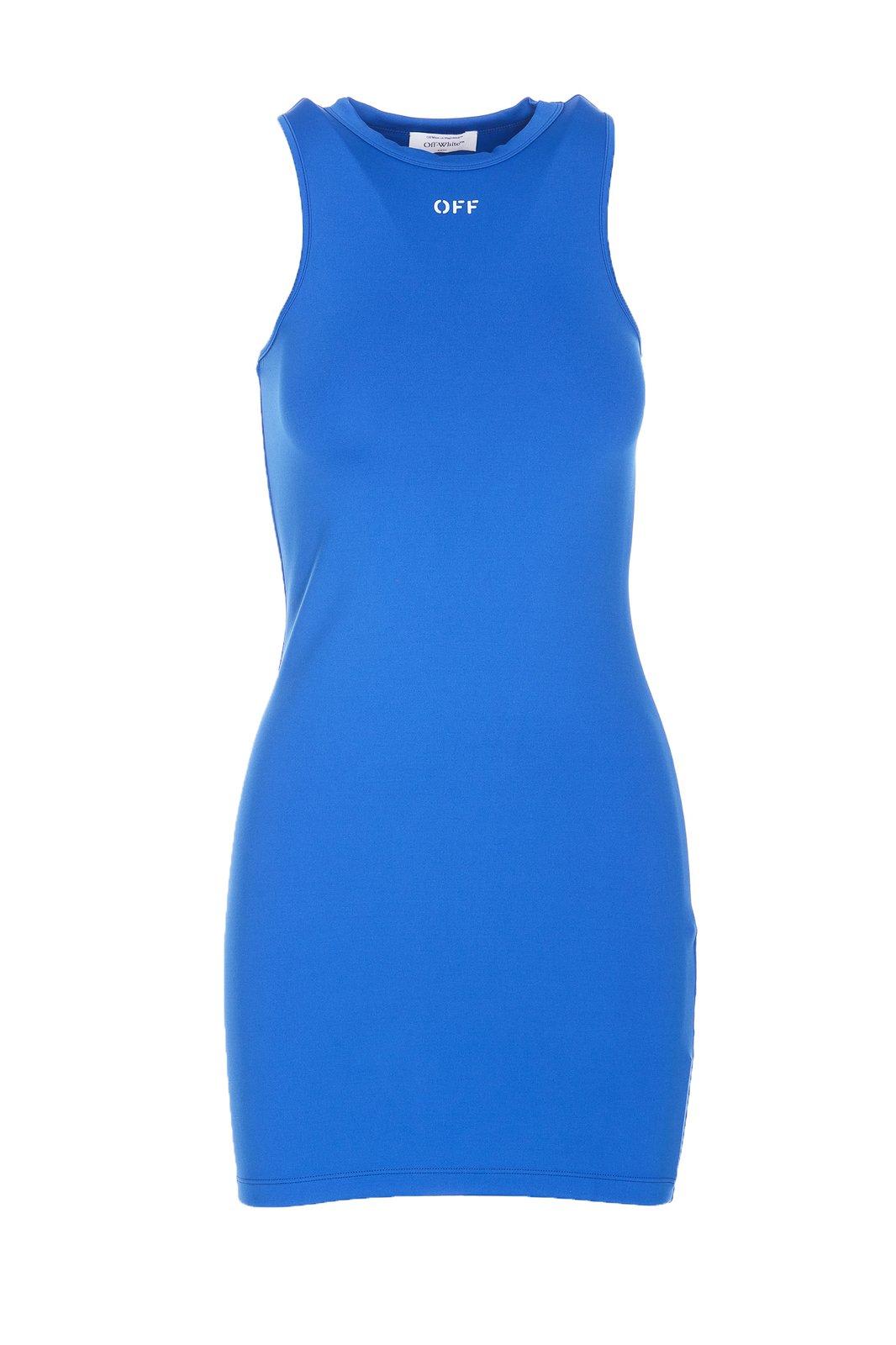 Off-white Logo Printed Crewneck Dress In Blue