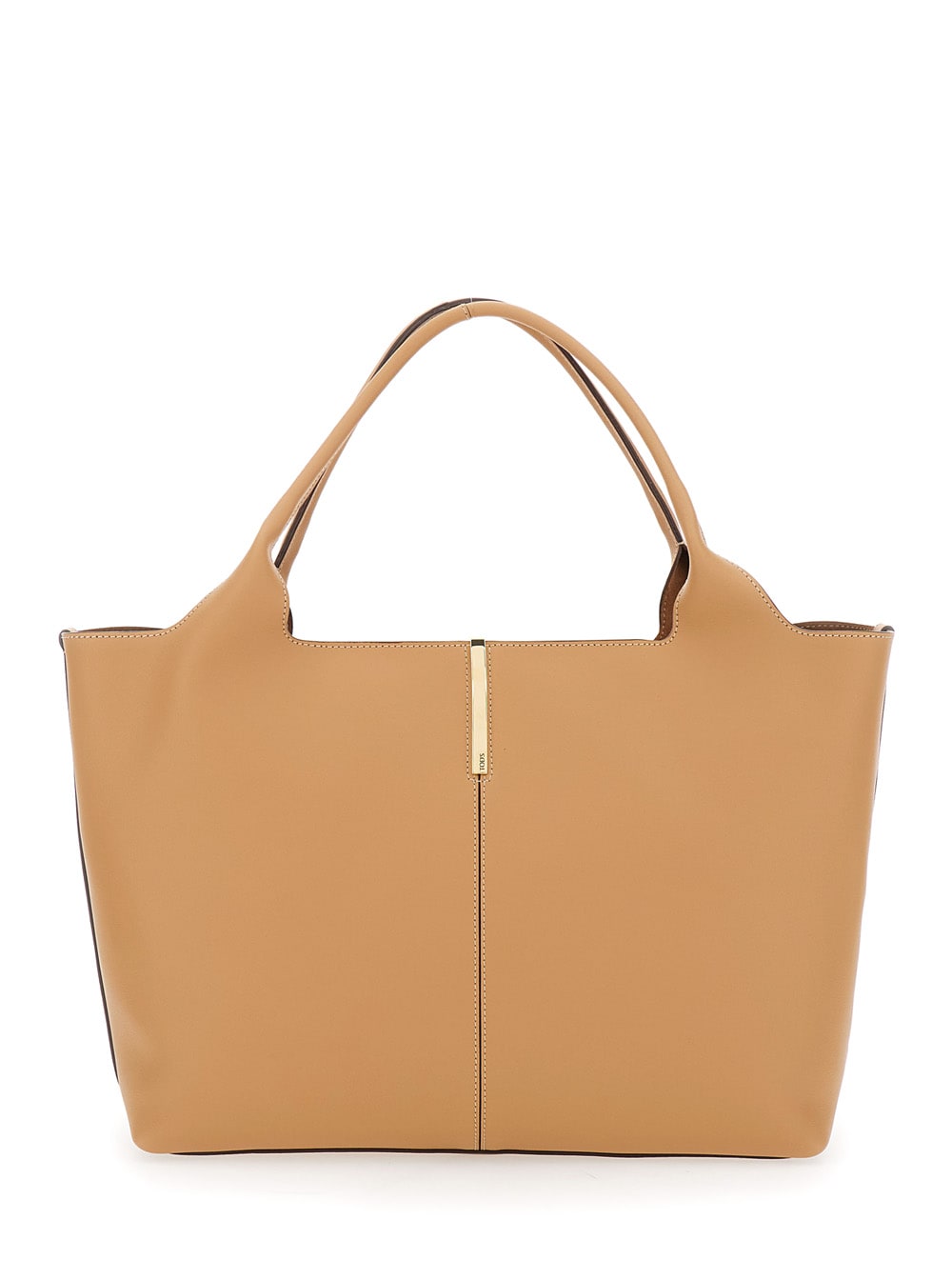 Tod's Beige Tote Bag With Two Top Handles And Logo Plaque On The Front In Leather Woman