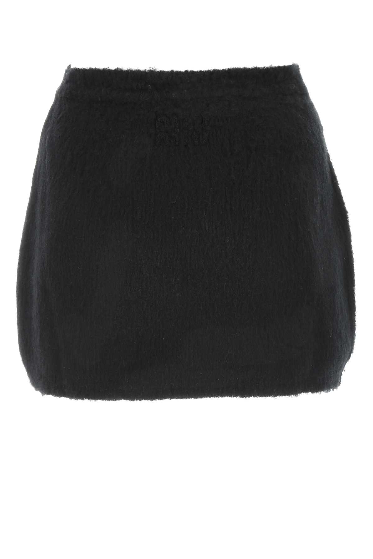 Shop Miu Miu Black Stretch Wool Blend Mini Skirt