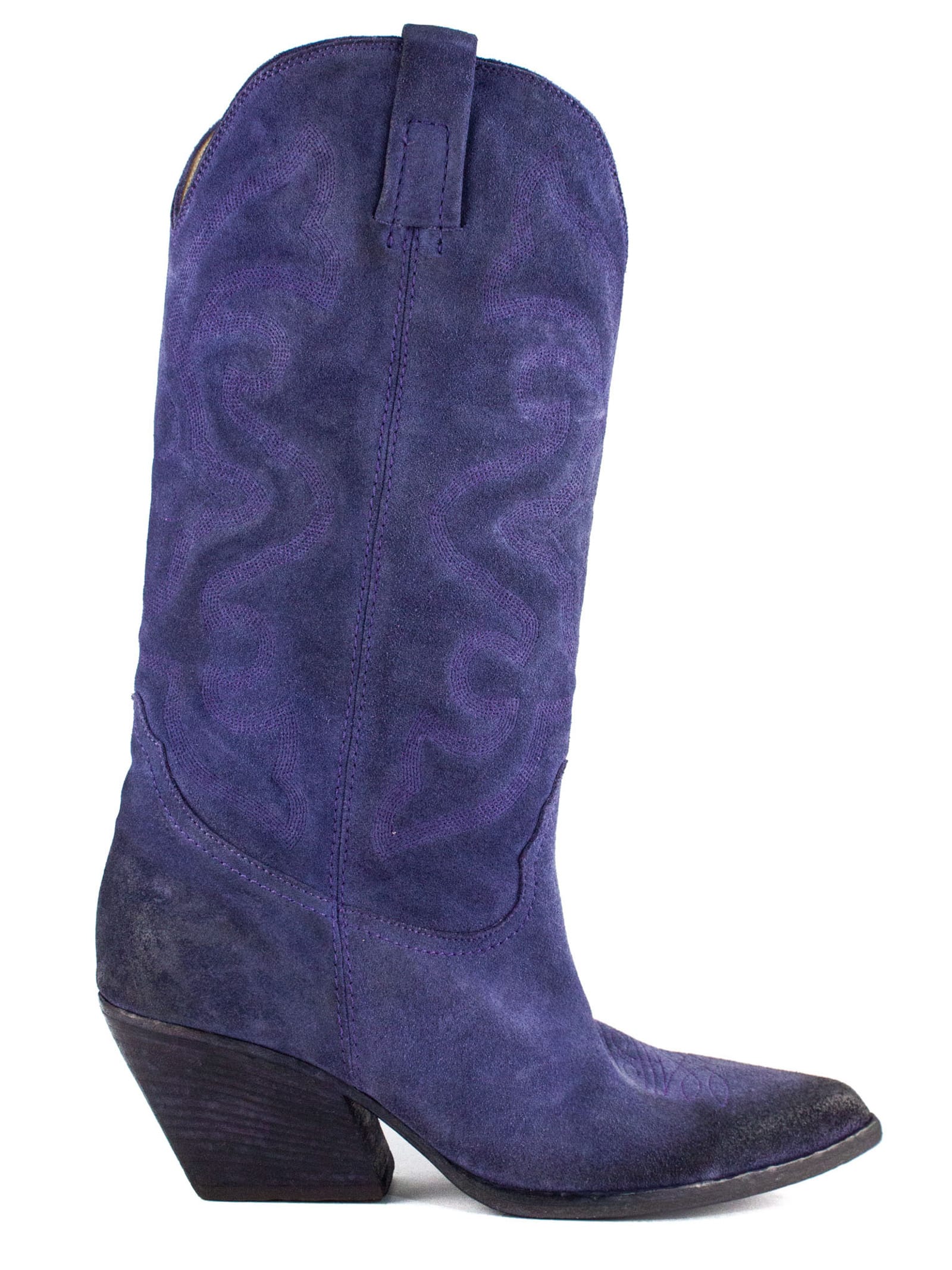 Elena Iachi Texan Ankle Boot In Purple Suede
