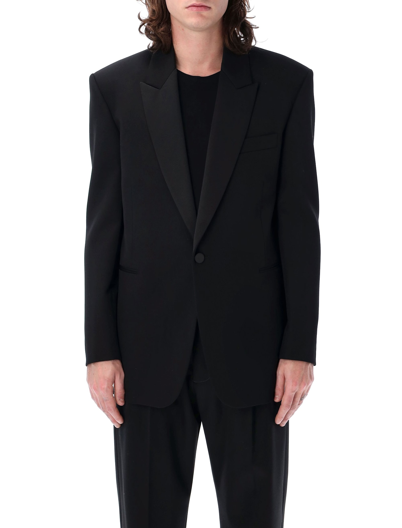 Saint Laurent One Btn Smoking Jacket In Black