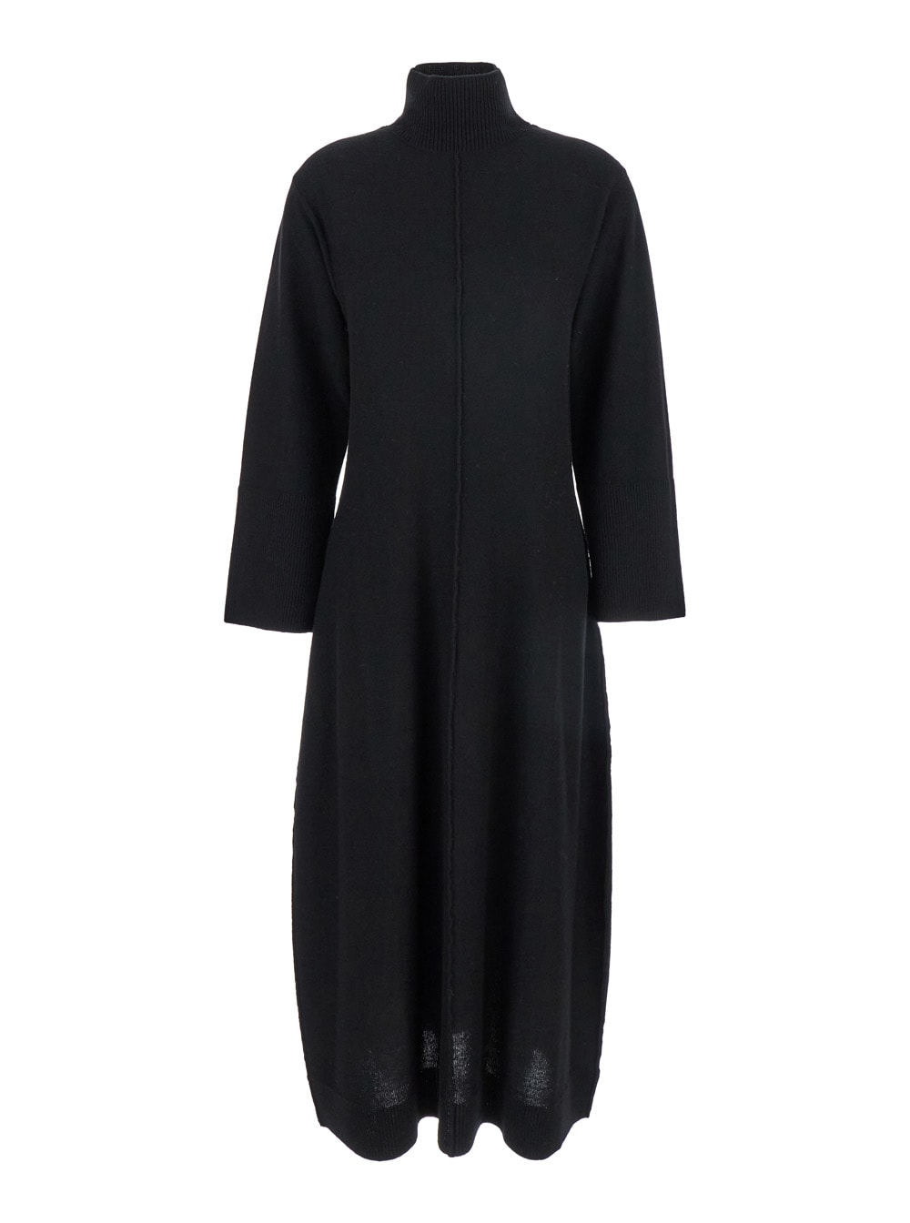 Shop Antonelli Diomede Long Black Dress With High Neck In Wool Blend Woman