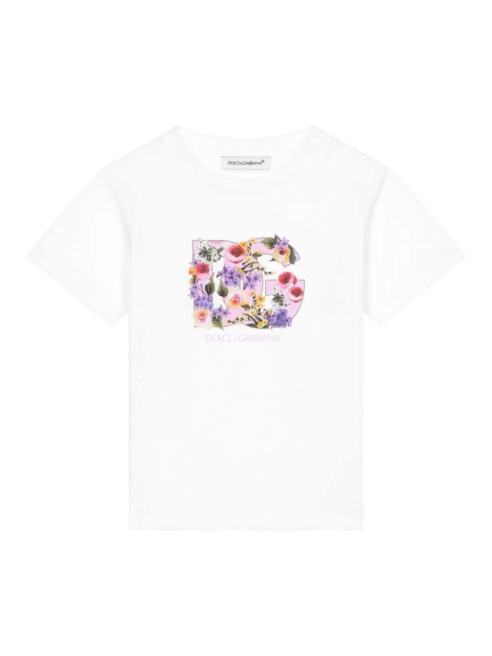 Dolce & Gabbana Babies' White T-shirt With Dg Flower Print