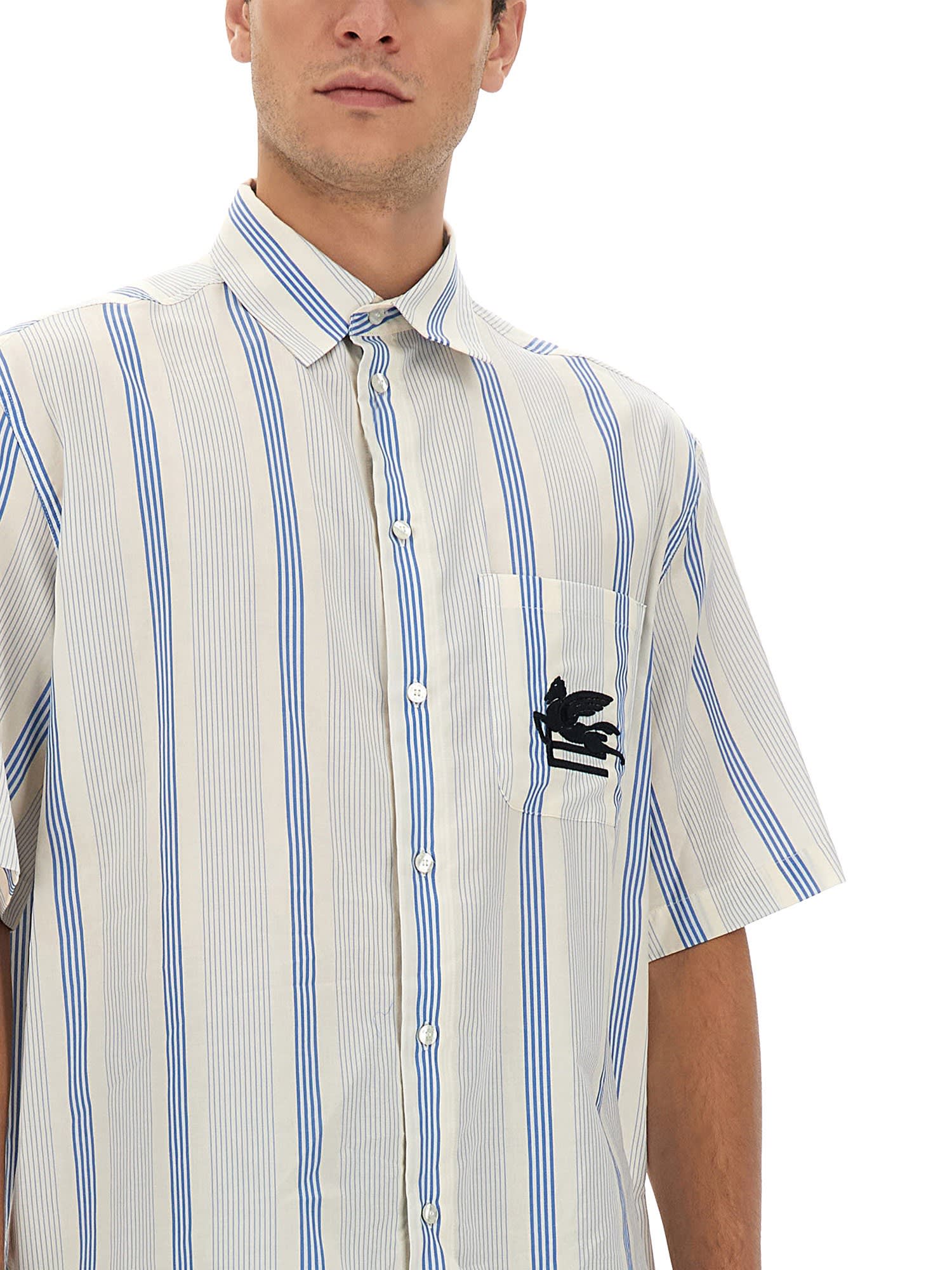Shop Etro Shirt With Logo In Clear Blue