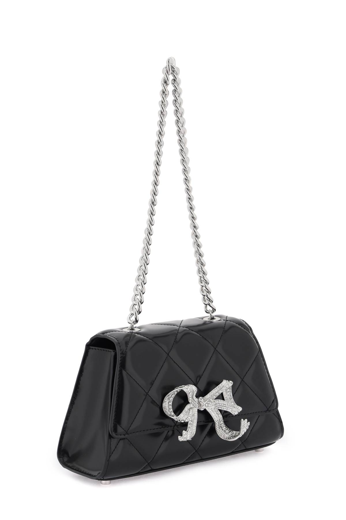 Shop Self-portrait Bow Mini Quilted Shoulder Bag In Black