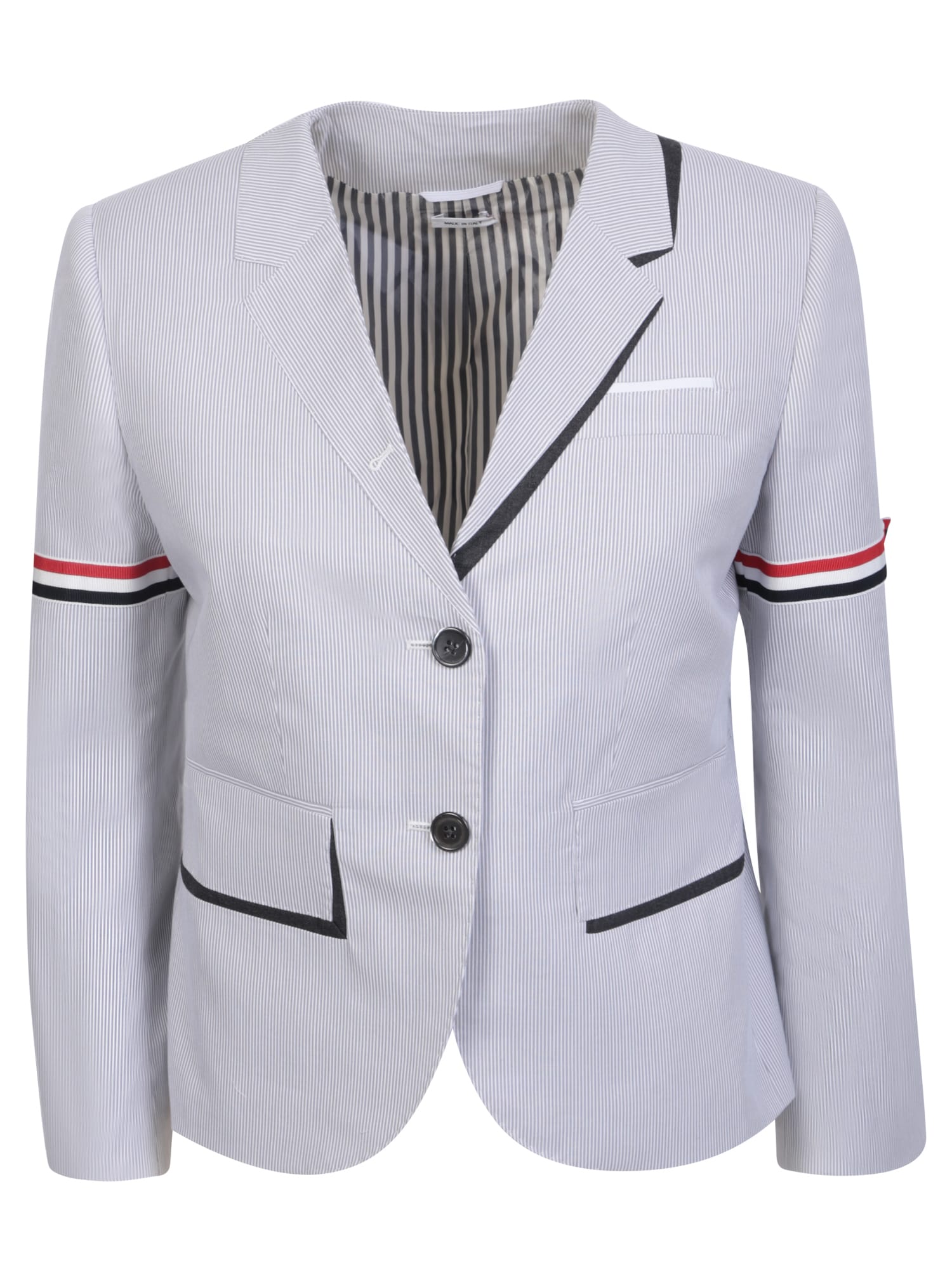 Shop Thom Browne Trompe Loeil Band Jacket White And Grey