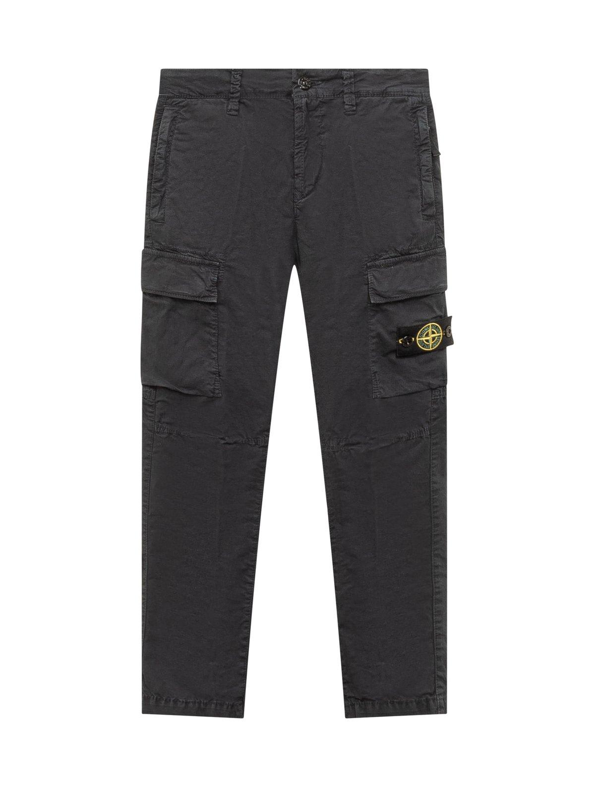 Stone Island Junior Kids' Compass-patch Straight-leg Cargo Trousers In Black