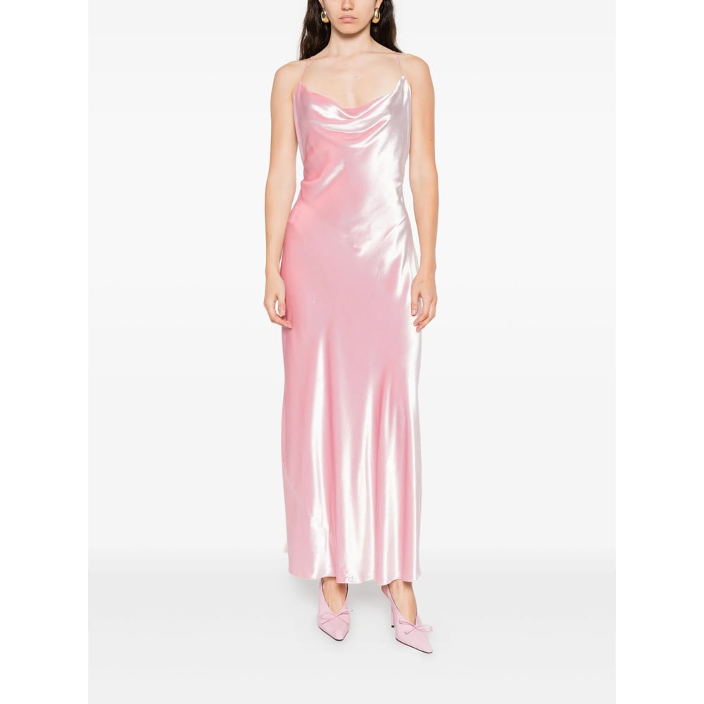 Alberta Ferretti Soft Cowl Neck Long Velvet Gown In Pink