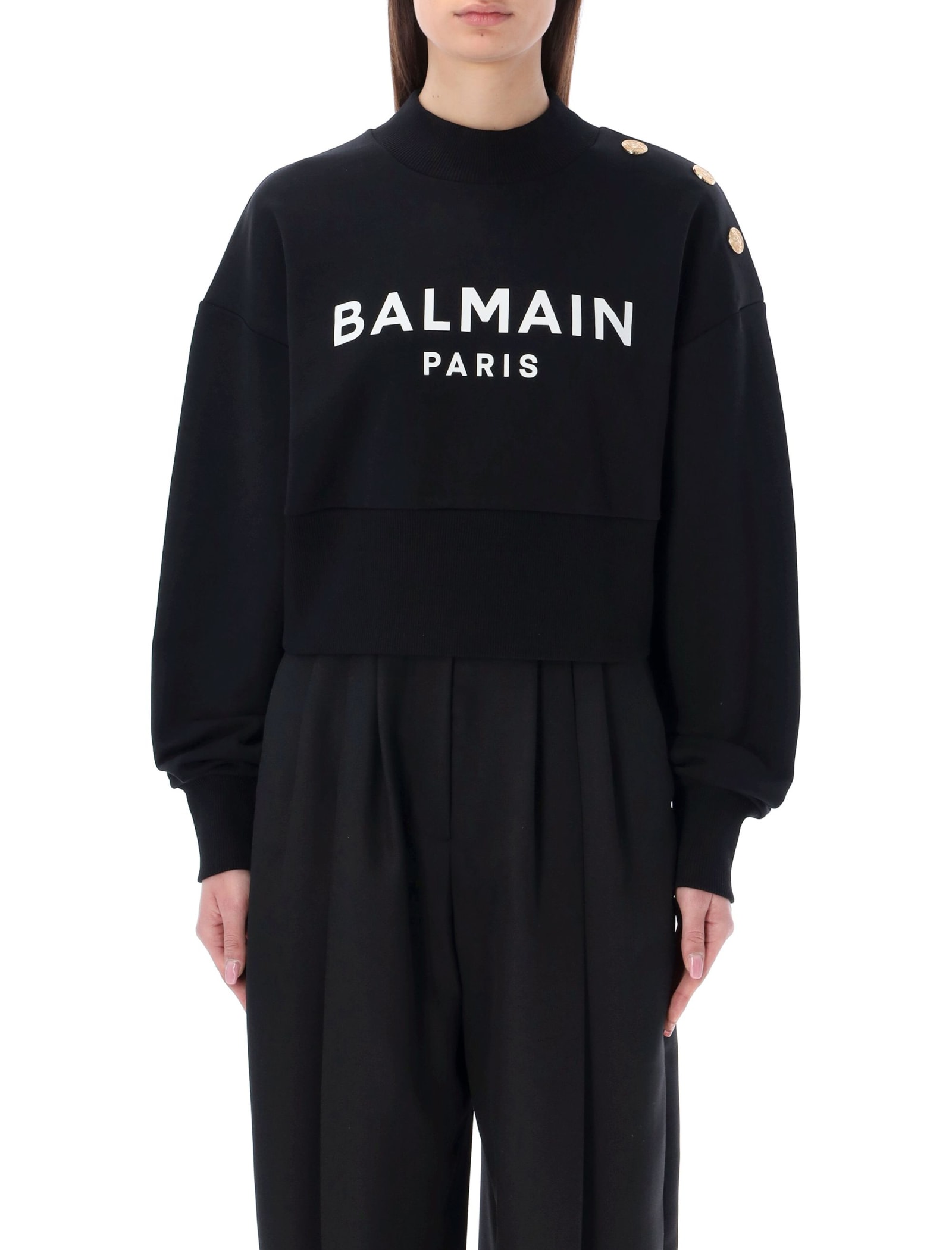 Balmain Eco-responsible Cotton Cropped Sweatshirt