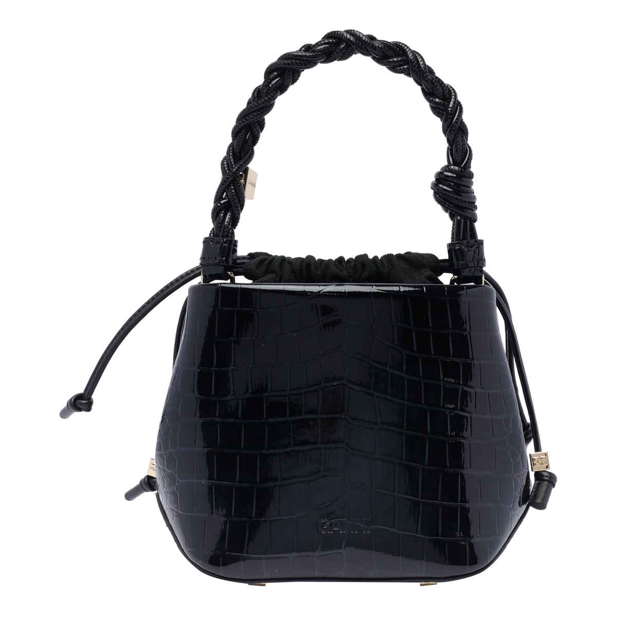 Shop Ganni Bou Croco Bucket Bag In Black