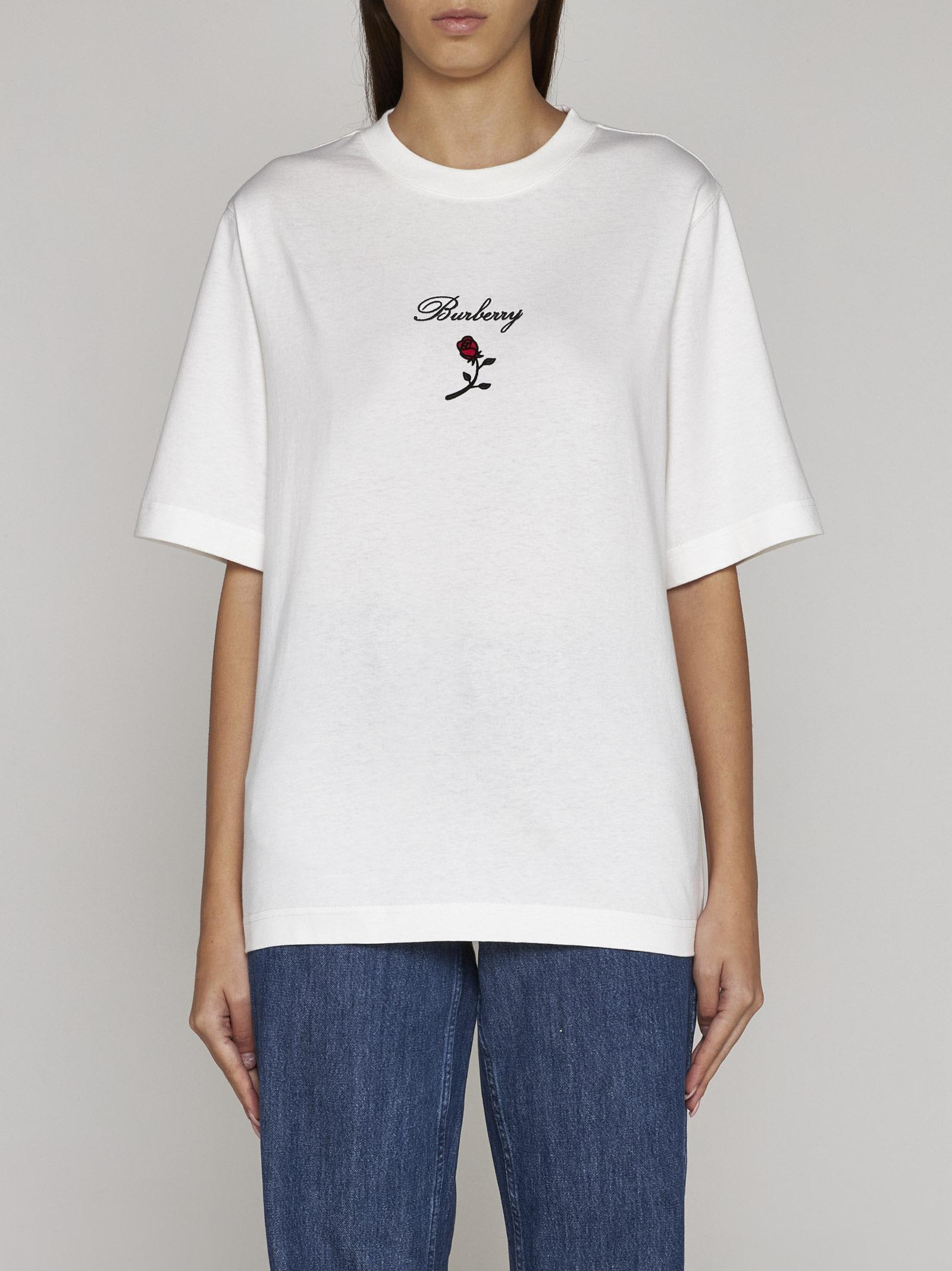 Shop Burberry Logo And Rose Cotton T-shirt