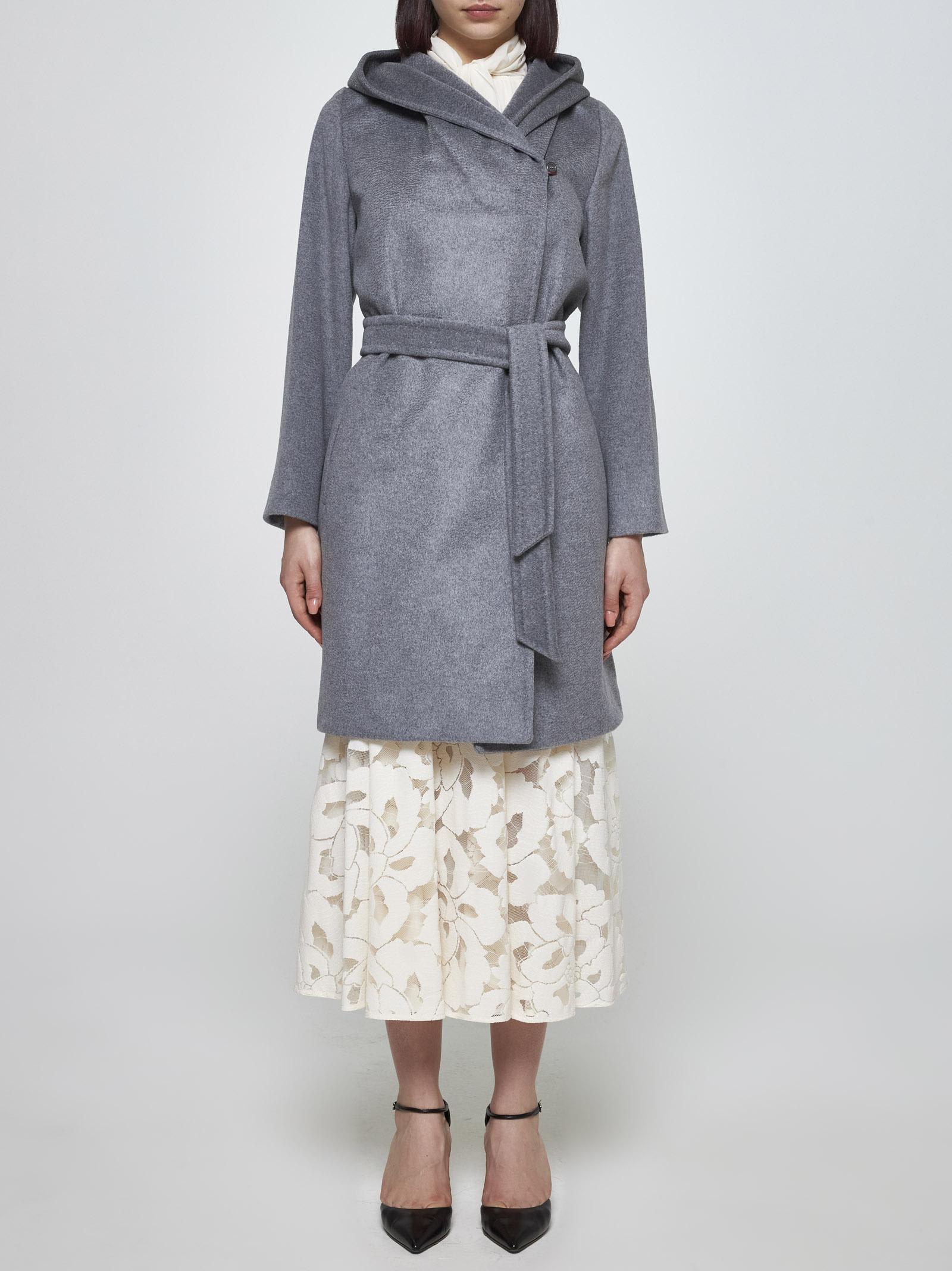 Shop Max Mara Newmang Hooded Wool Coat In Grigio Scuro