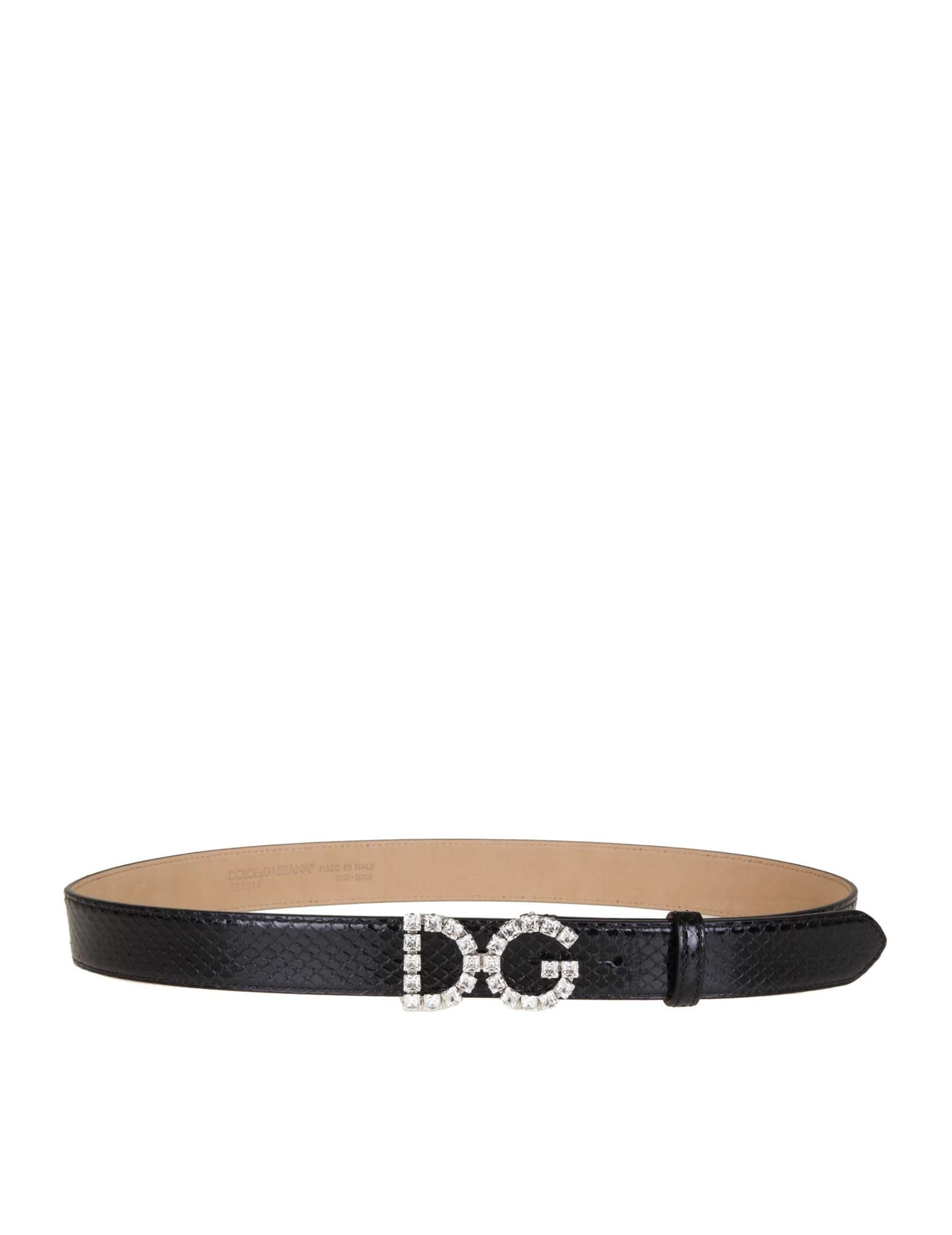 Dolce & Gabbana Calfskin Belt With Crystal Dg Logo