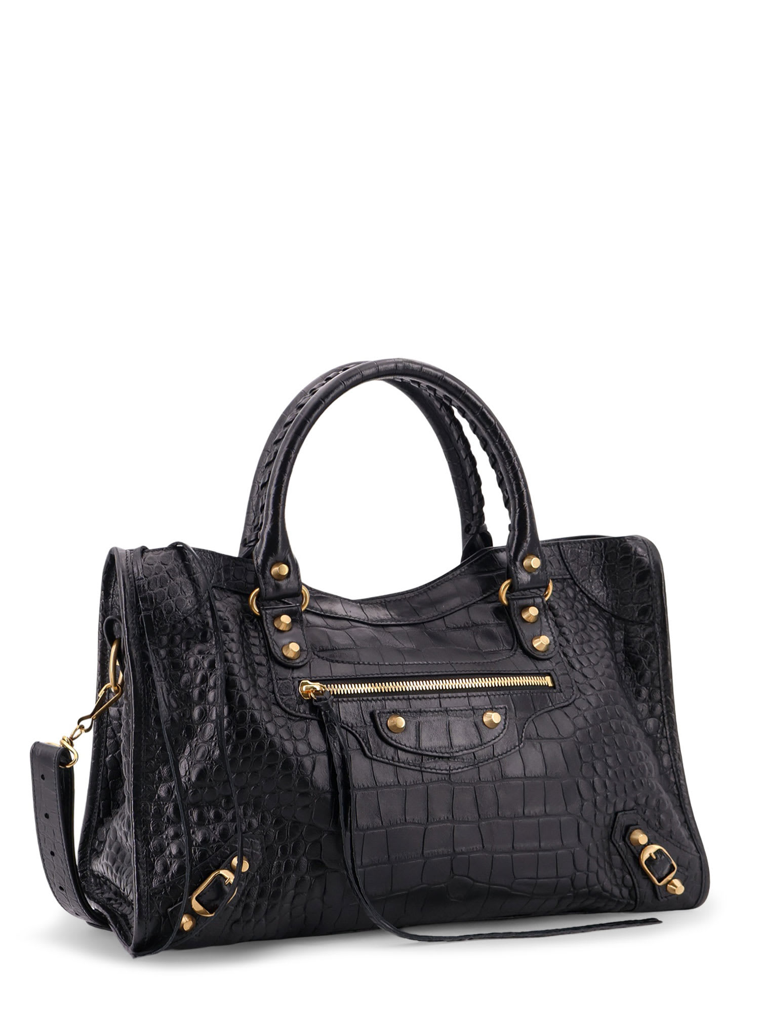 Balenciaga Medium Le City Crocodile-embossed Top-handle Tote Bag In Black