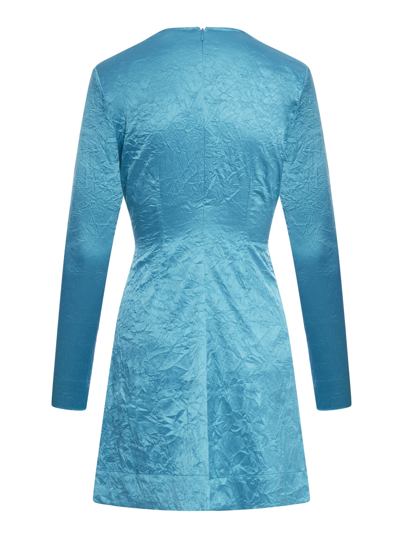 Shop Ganni Crinkled Satin Gathered Knot Mini Dress In Algiers Blue