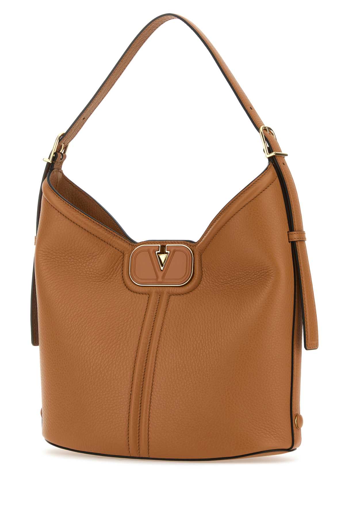 Shop Valentino Camel Leather Vlogo Handbag In Almondbeige