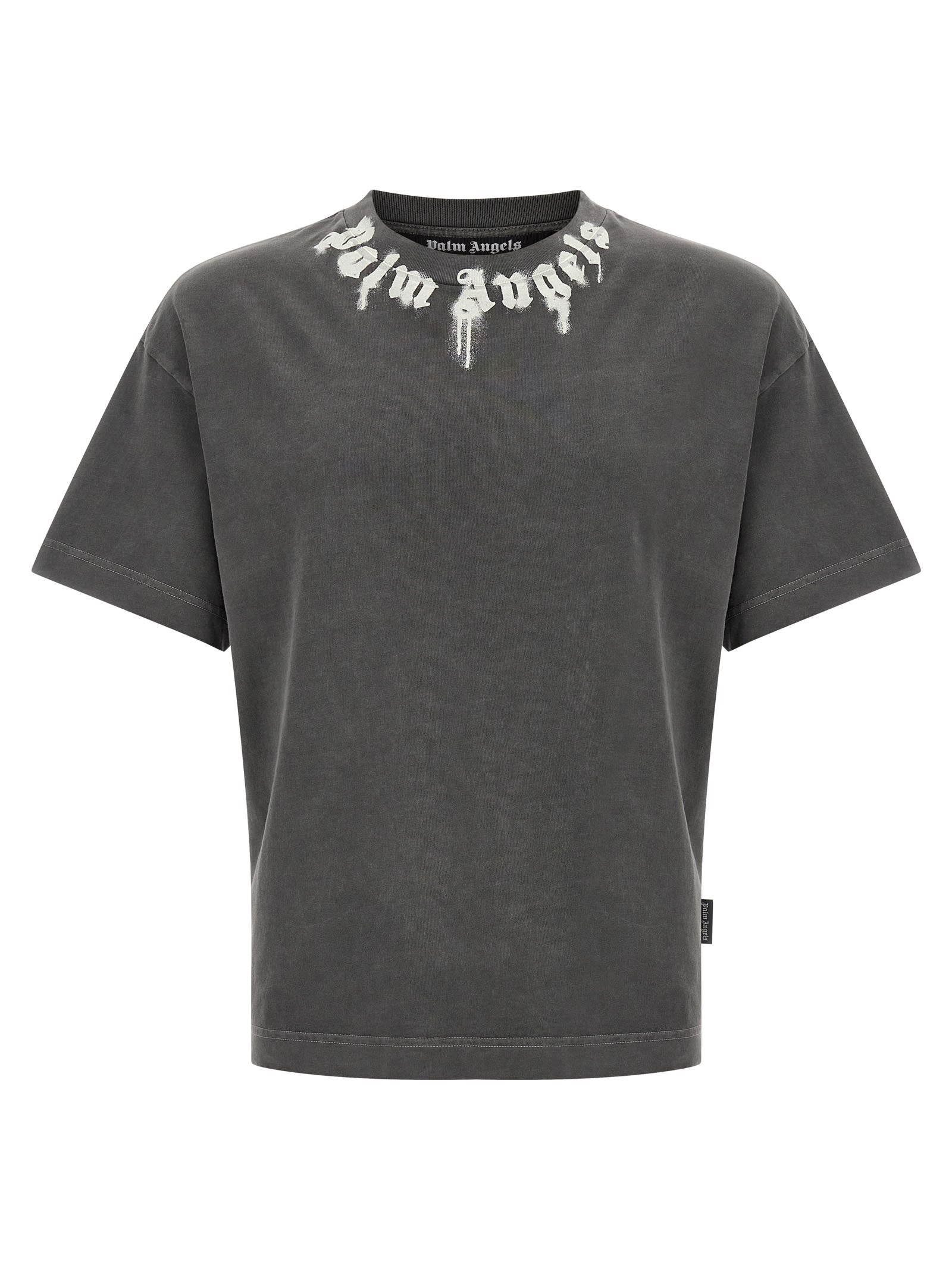 Palm Angels Grey Logo Print T-shirt In Gray