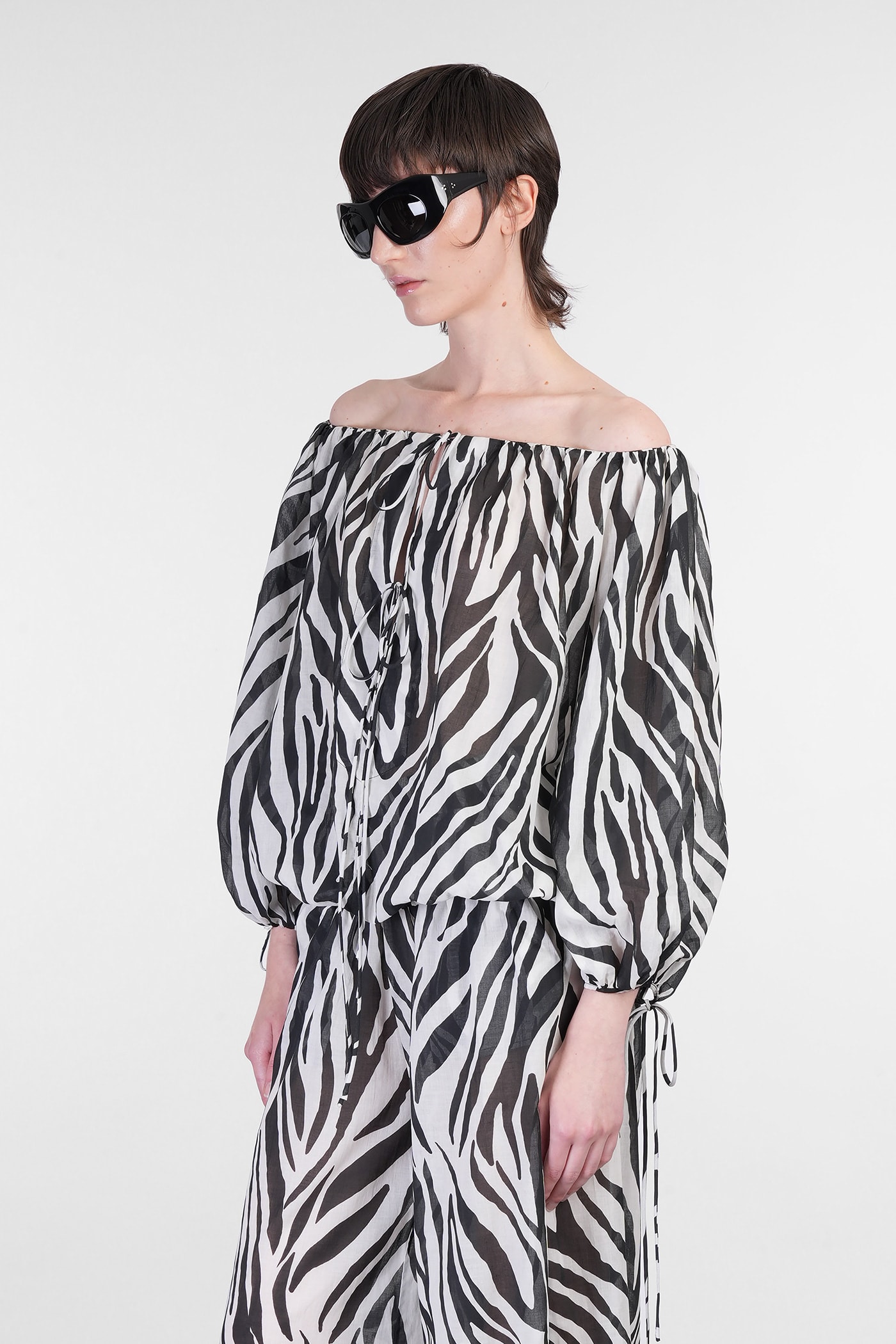 The Andamane Wilma Black And White Top With Boat Neck And All-over Zebra Motif In Cotton Woman