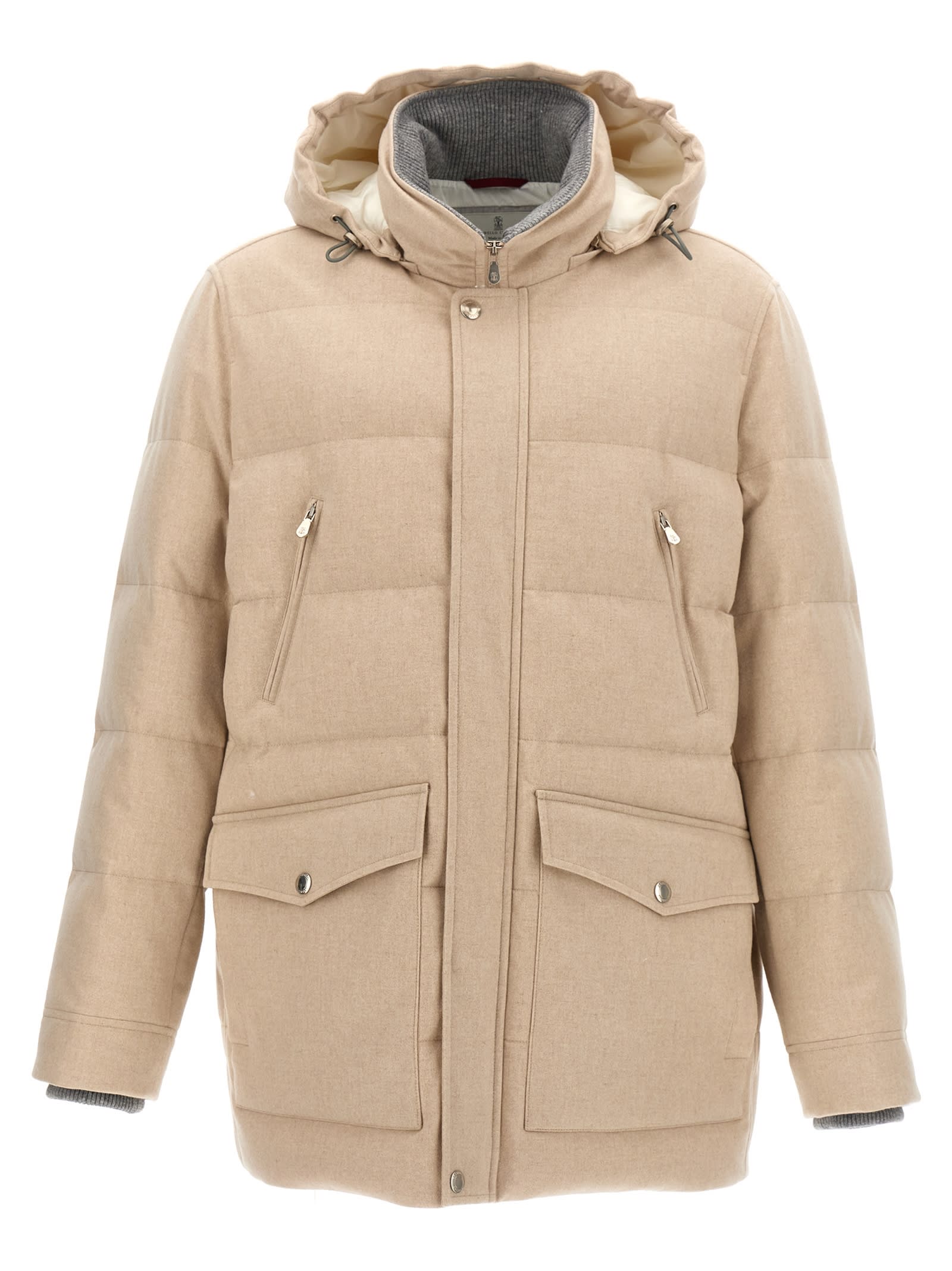 Shop Brunello Cucinelli Long Hooded Down Jacket In Beige