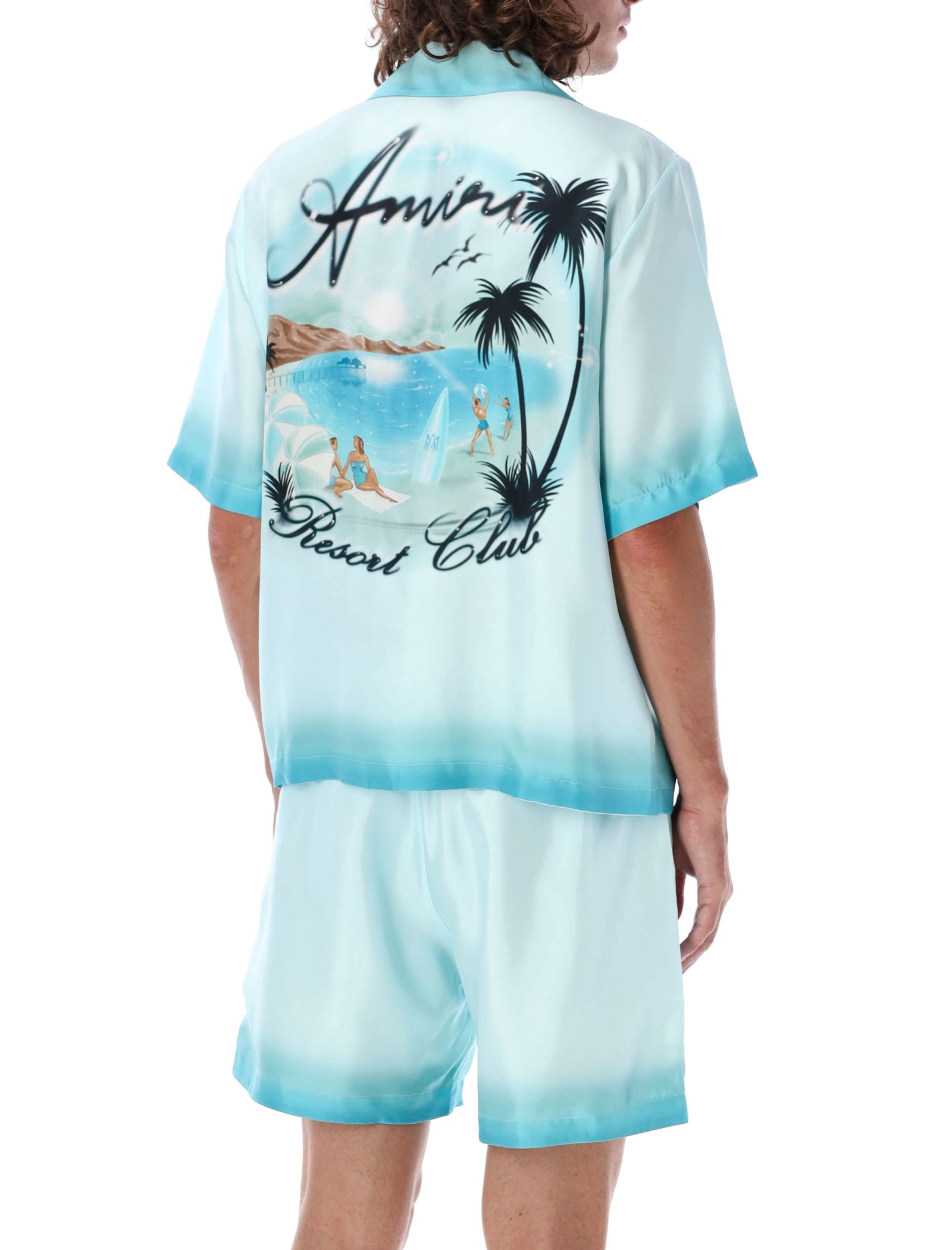 Shop Amiri Resort Club Bowling Shirt In Cerulean