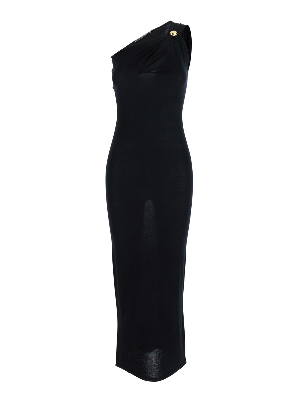 Black Long Dress With Jewel Detail On The Front In Viscose Blend Woman