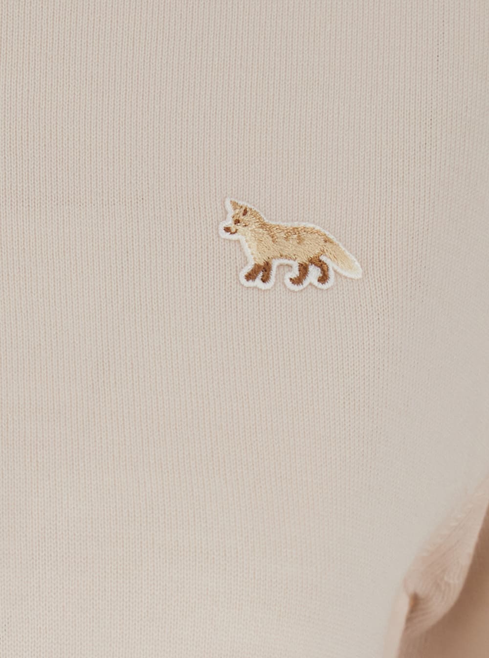 Maison Kitsuné Beige Cropped Cardigan With Round Neck And Logo Embroidery On The Front In Wool Woman