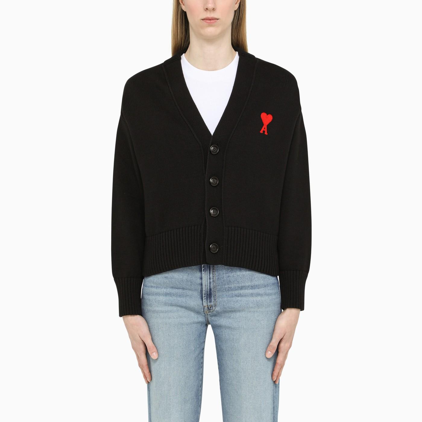 AMI ALEXANDRE MATTIUSSI AMI DE COEUR BLACK COTTON CARDIGAN