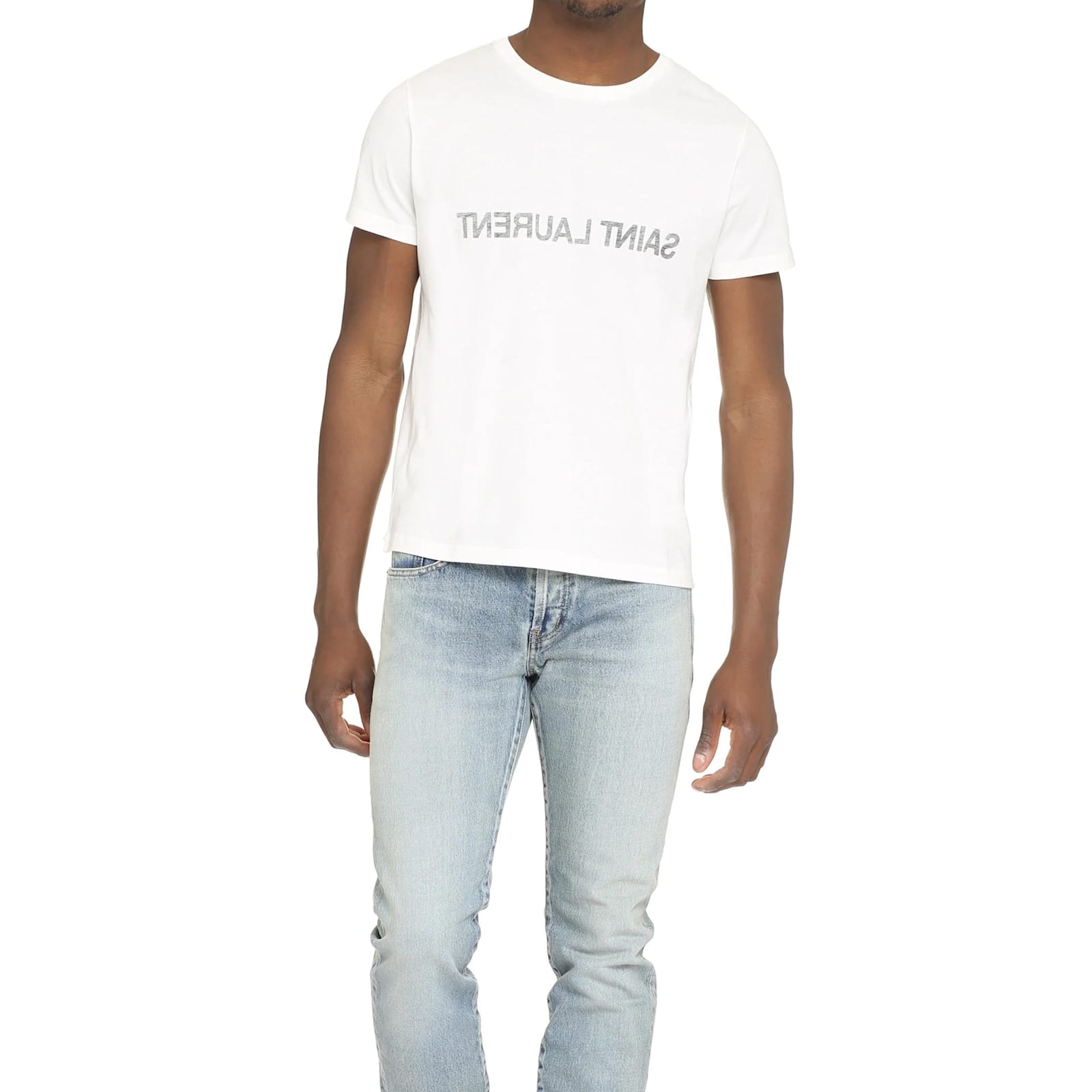 Shop Saint Laurent Cotton Logo T-shirt In White