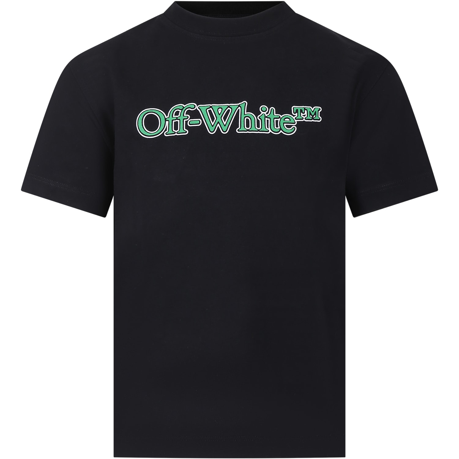 Off-white Kids' Black T-shirt For Boy With Logo In Black Green