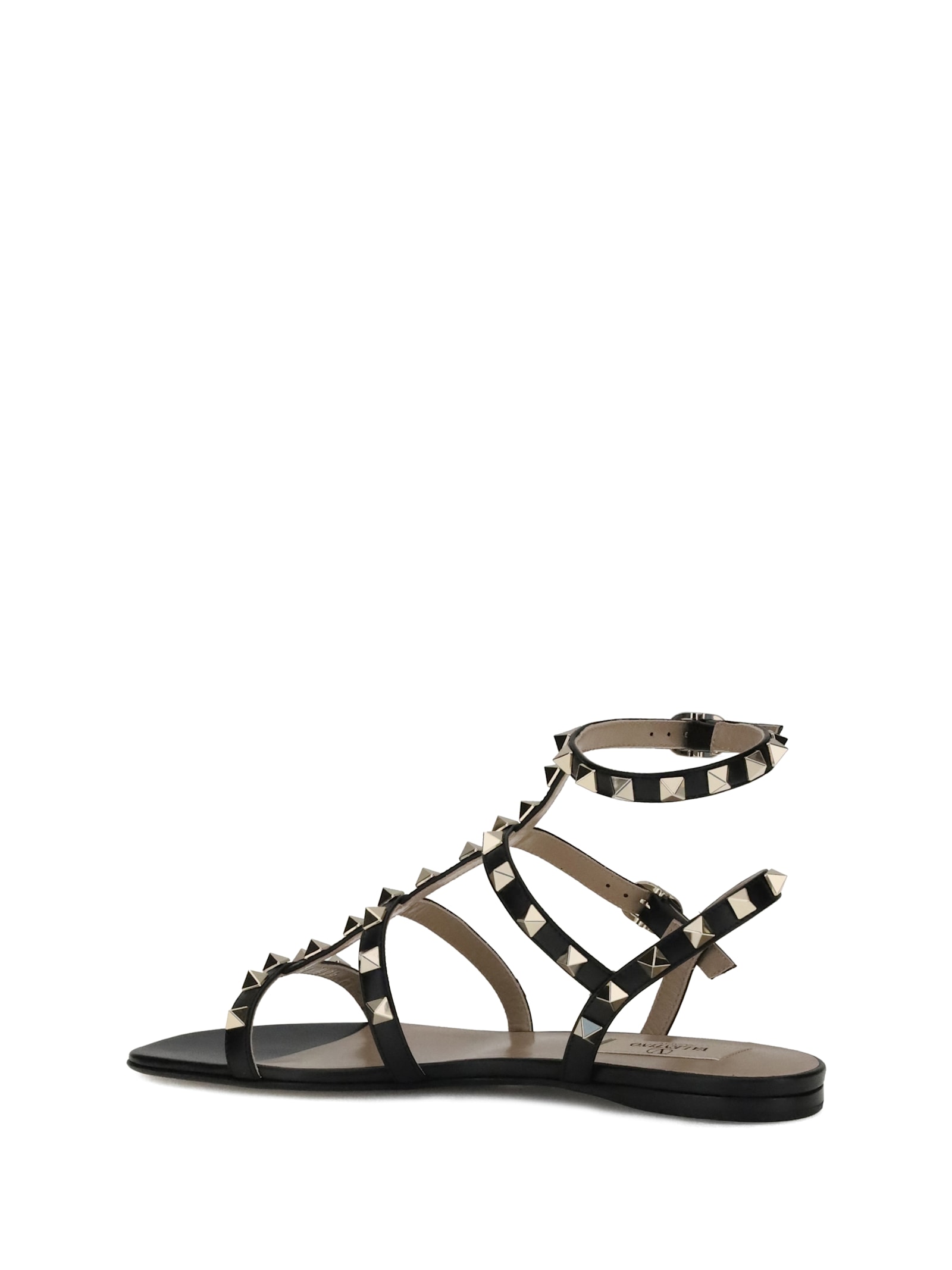 Valentino Garavani Black Leather Rockstud Sandals In Black