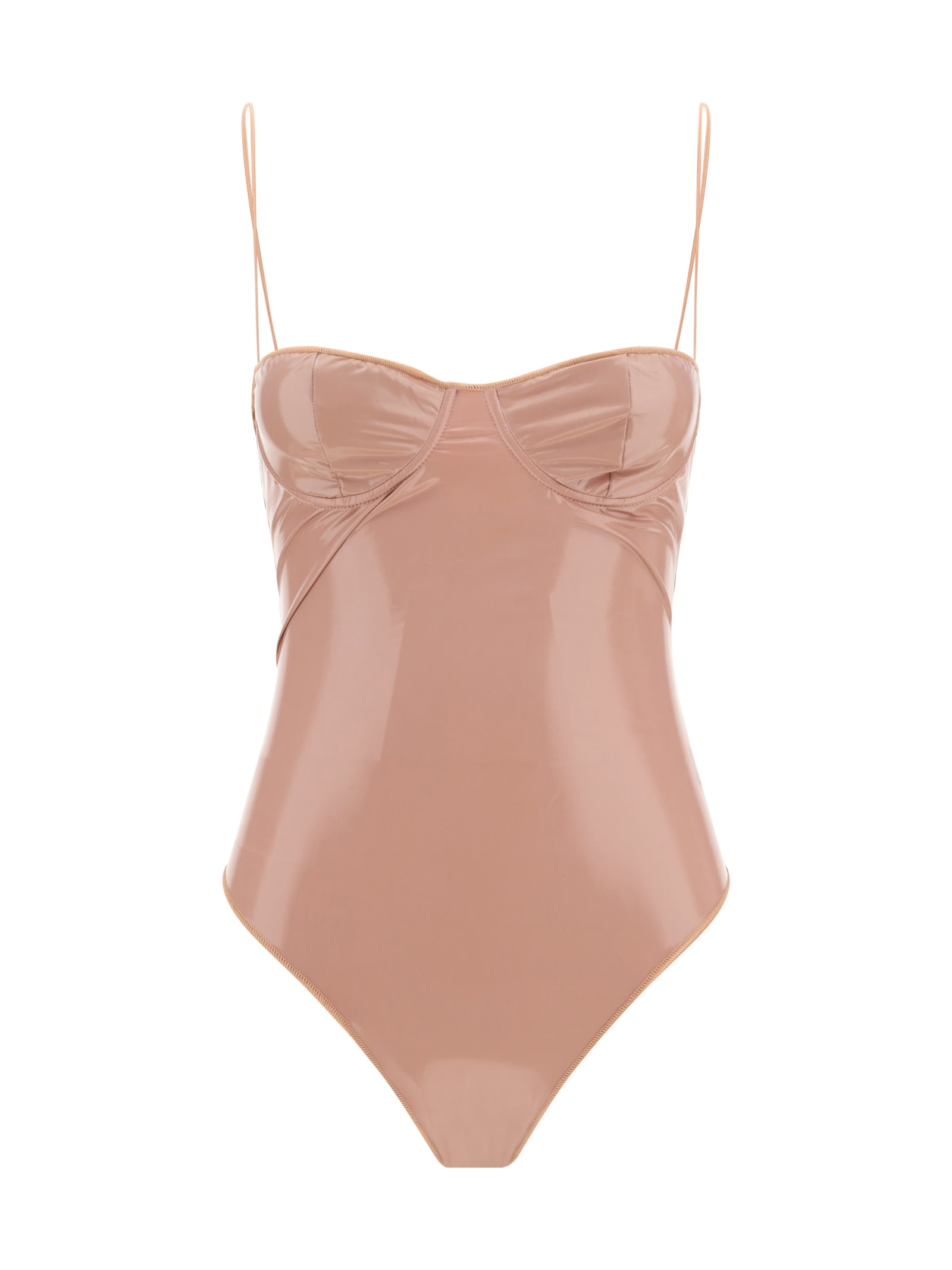Shop Oseree Latex Balconette Maillot Swimsuit In Rose Tan