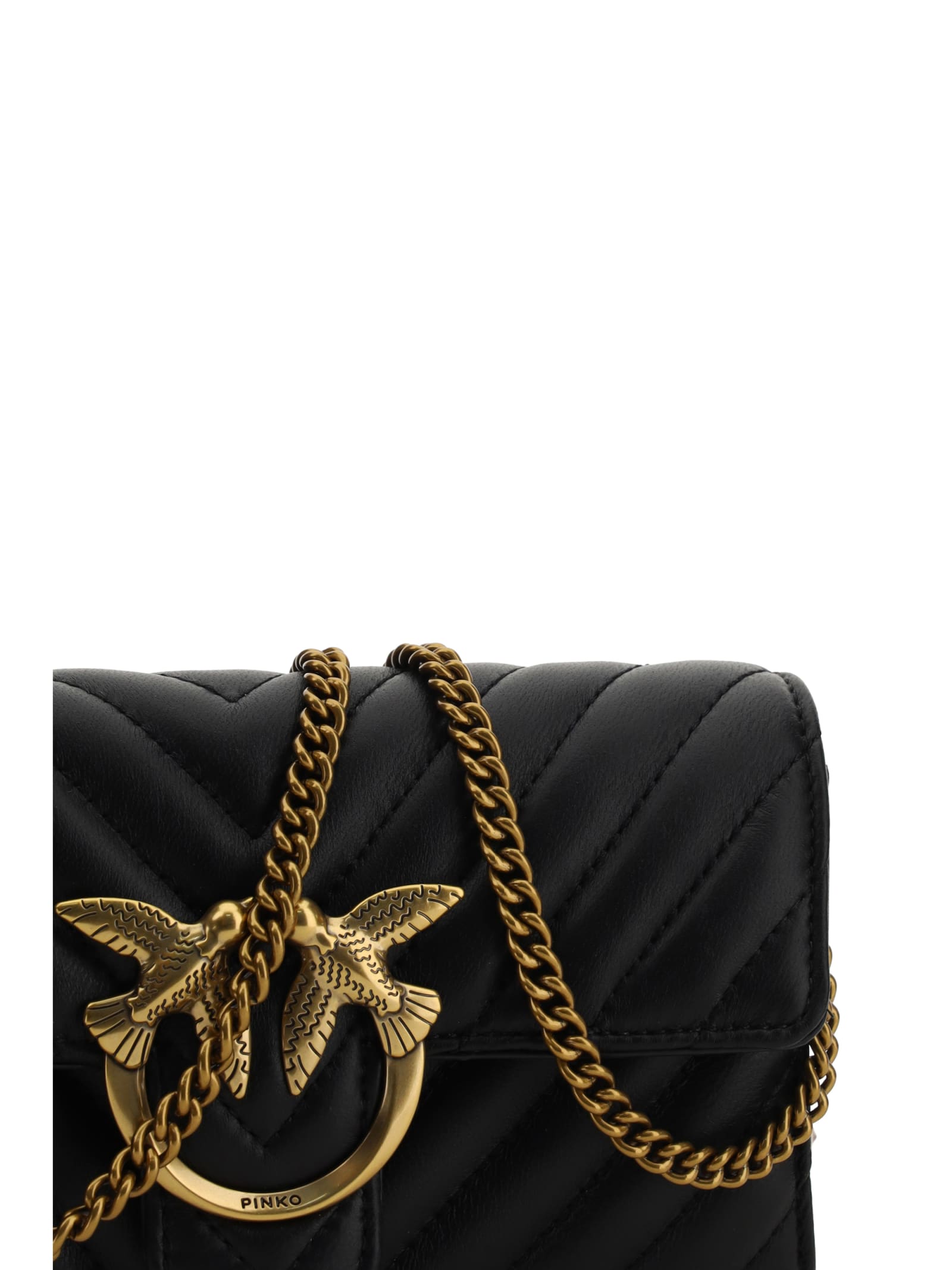 Shop Pinko Love One Shoulder Wallet In Nero-antique Gold