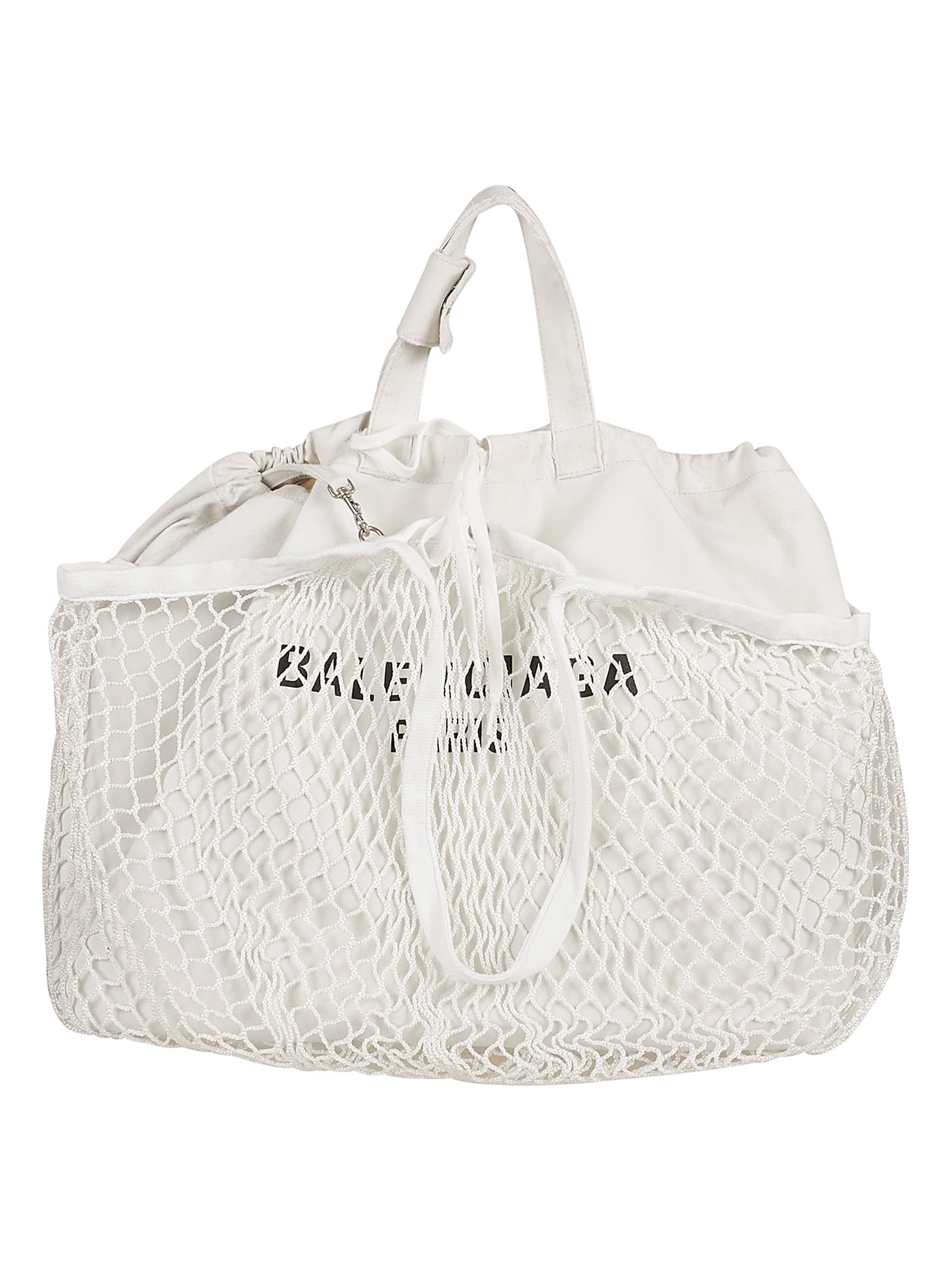 Shop Balenciaga Logo Mesh Tote In White/black