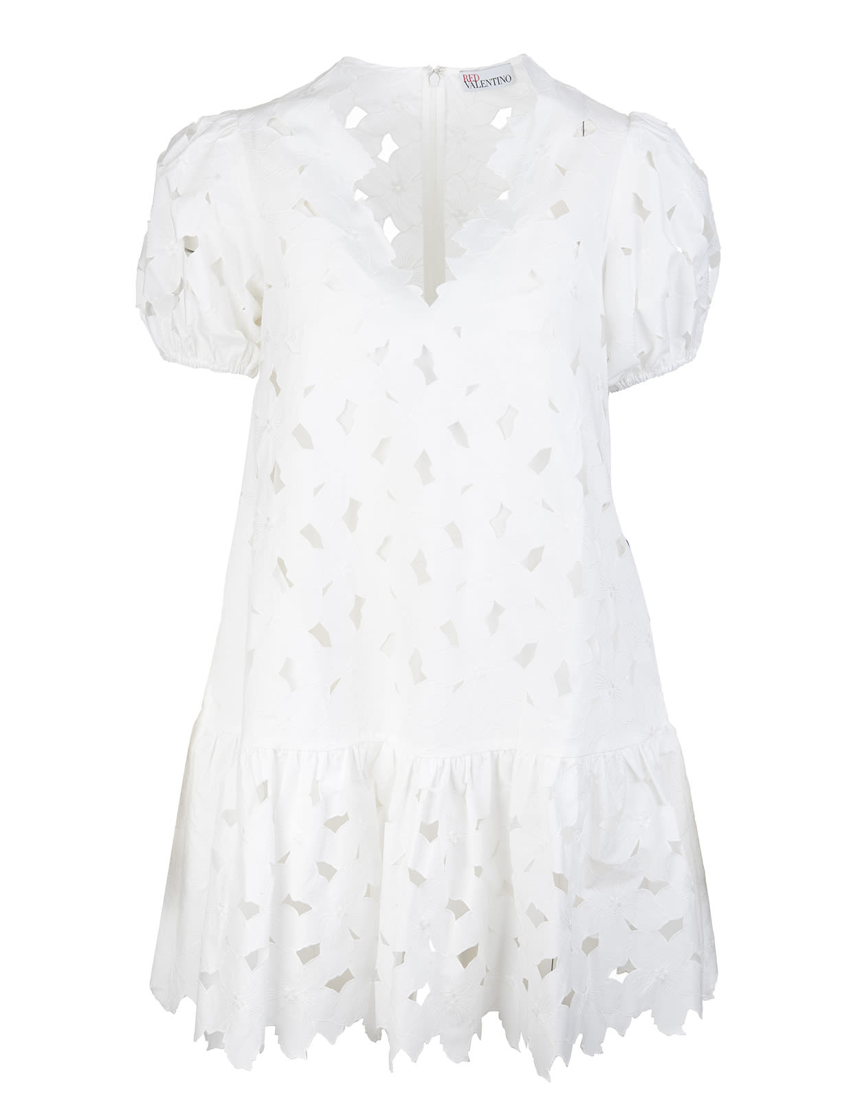 RED Valentino White Short Dress Woman With Cut-out Flowers