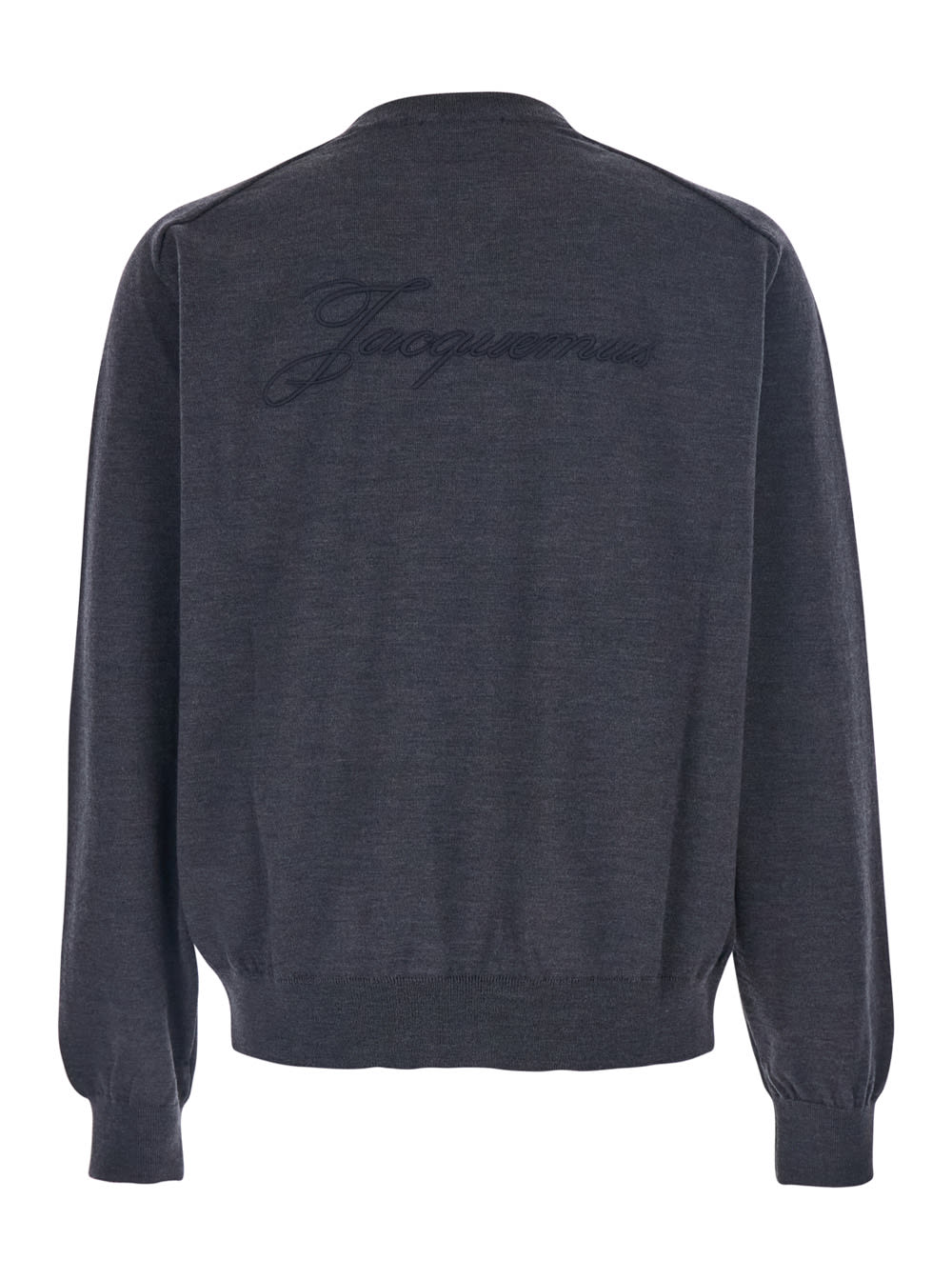Jacquemus Dark Grey Crewneck Embroidered Sweater In Blue