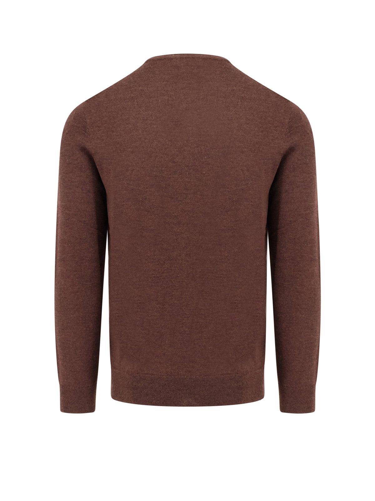 Shop Ralph Lauren Logo Embroidered Crewneck Jumper In Cacao Brown Heather