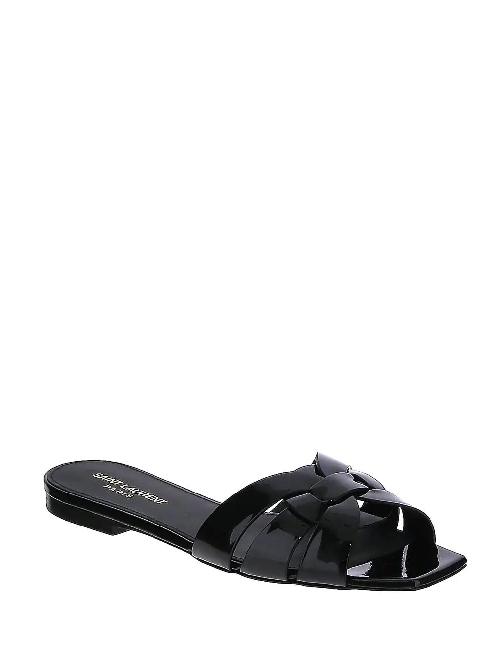 Shop Saint Laurent Tribute Flat Sandals In Black