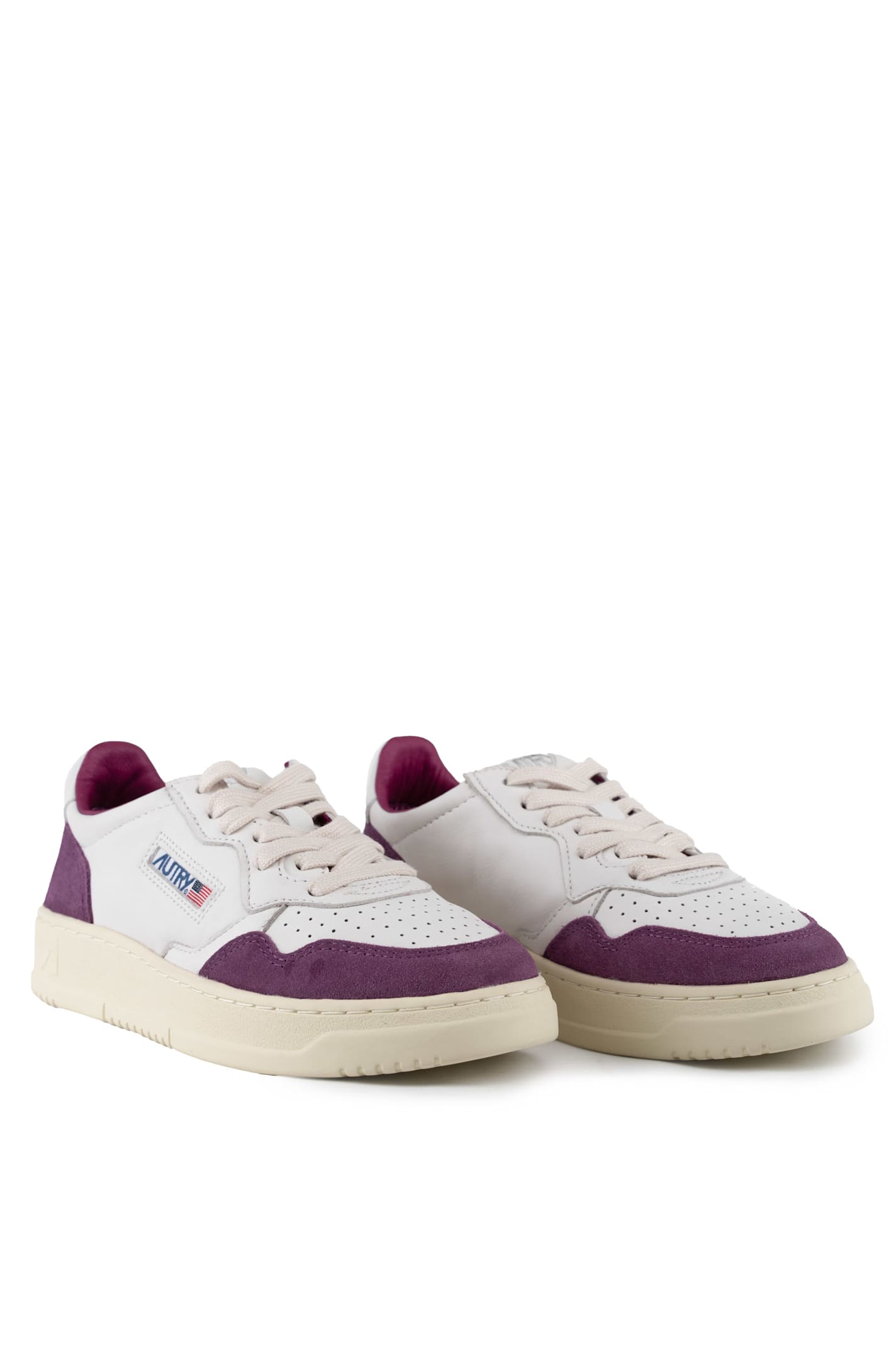 Autry Medalist Low Sneakers In Goatskin And Suede In Goat/suede Wht/scrlt