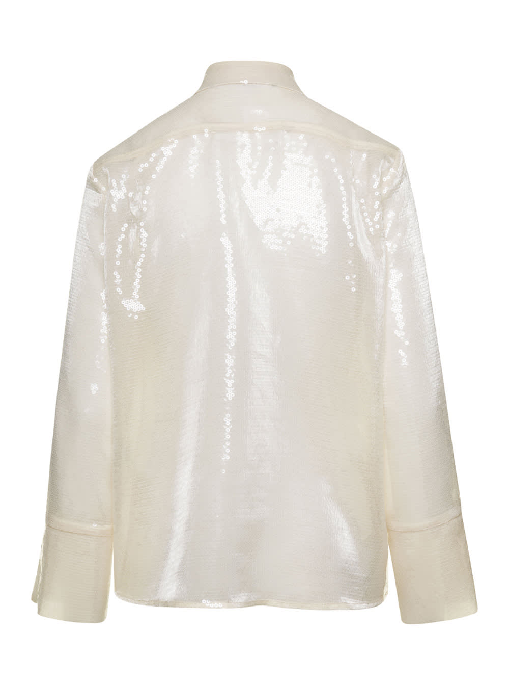 Shop Federica Tosi Cream Shirt With Sequins All Over In Techno Fabric Woman In White