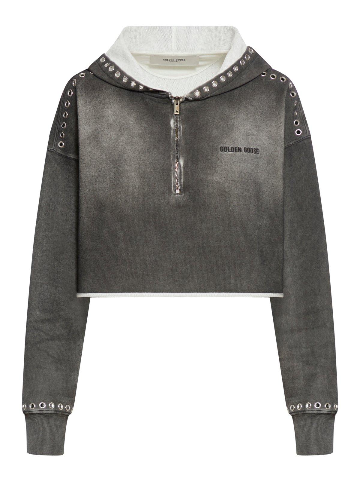 Eyelets Cropped Zip-up Hoodie