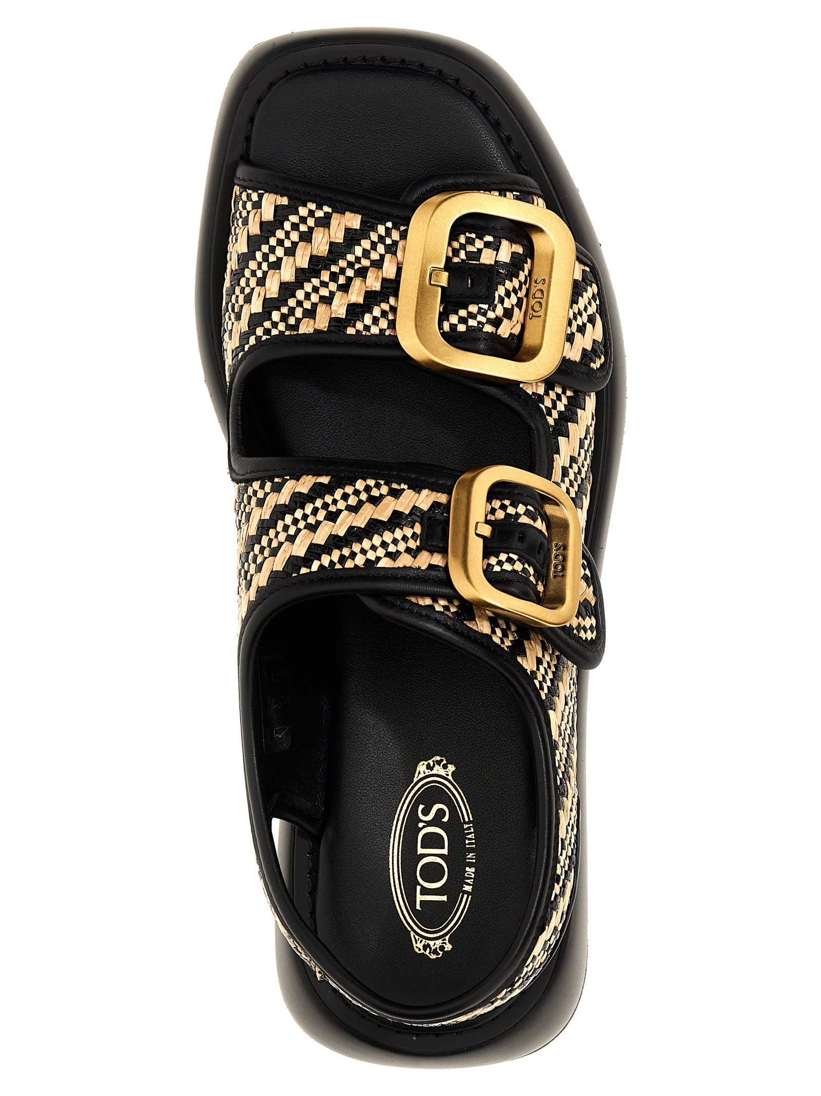 Shop Tod's Double Buckle Sandals In White/black