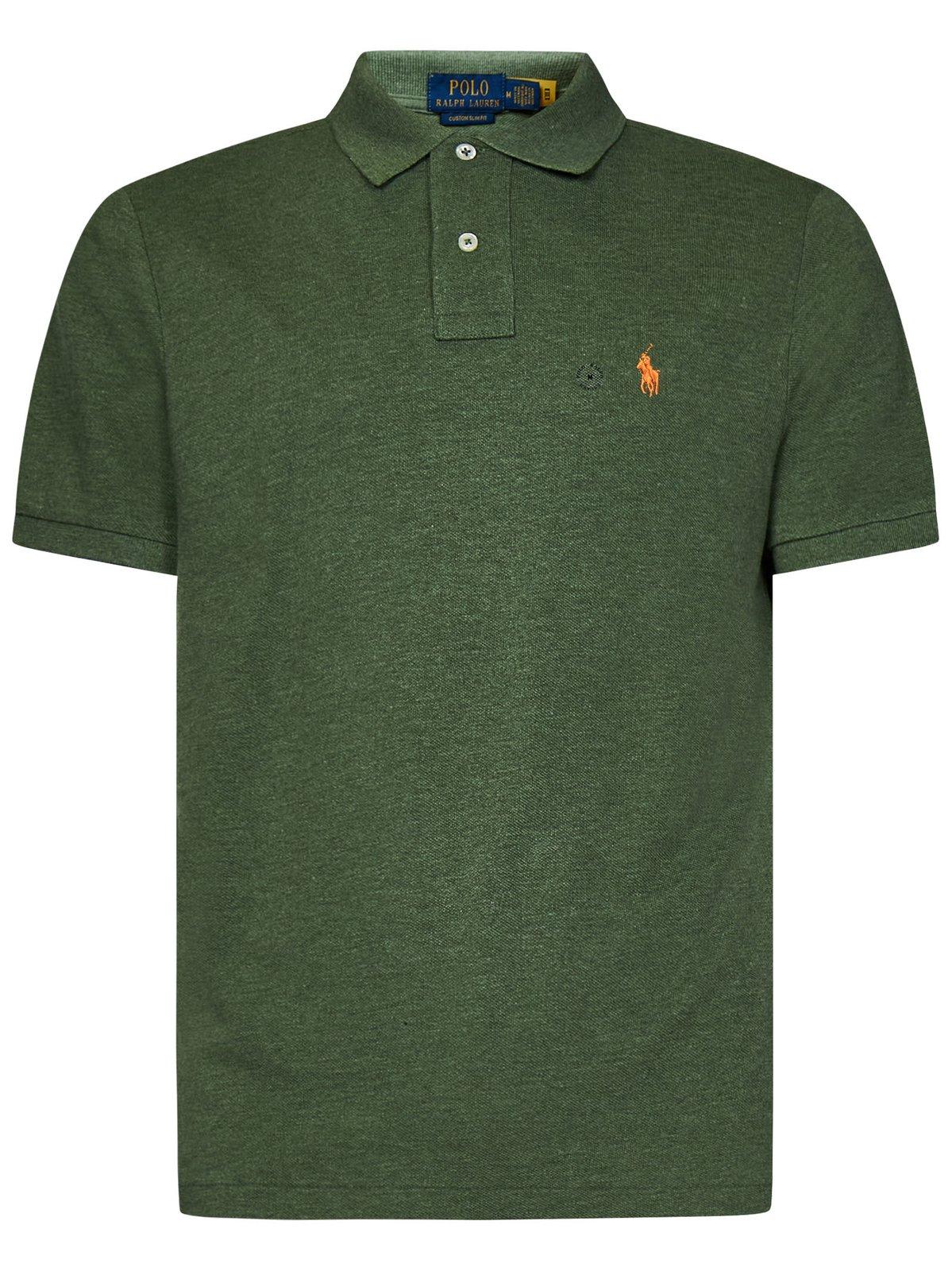 Shop Polo Ralph Lauren Logo Embroidered Polo Shirt  In Military Green