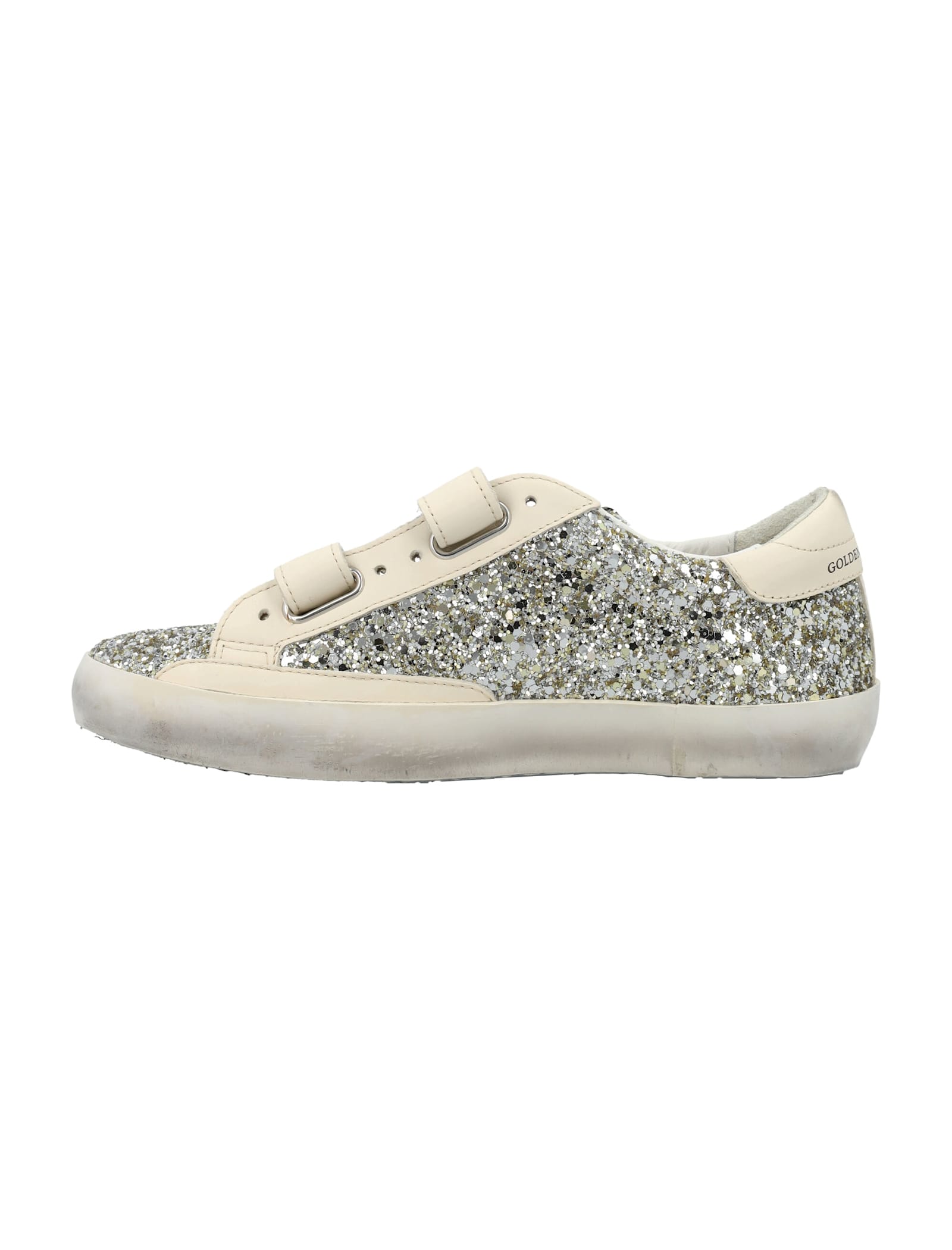 Golden Goose Kids Old School Glitter And Leather Sneakers In Silver
