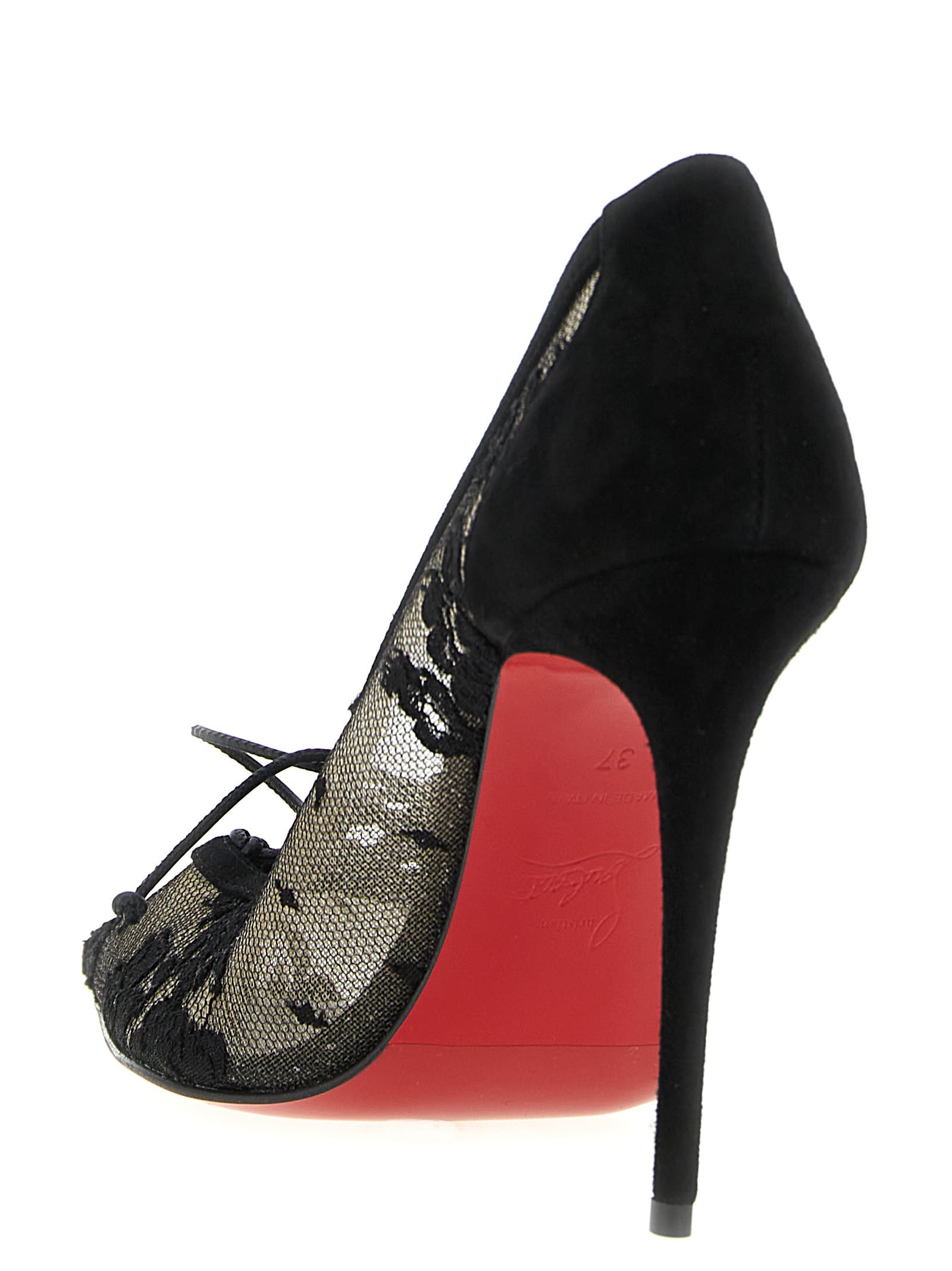 Christian Louboutin Km Lace 100 Suede-trimmed Pumps In Black